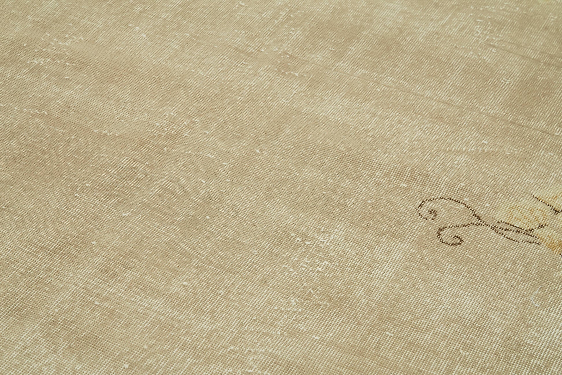 Vintage Bej Eskitme Pamuk Yün El Dokuma Halısı 204x306 Agacan