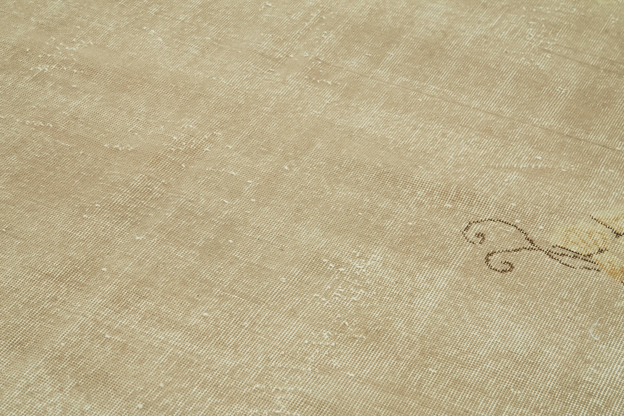 Vintage Bej Eskitme Pamuk Yün El Dokuma Halısı 204x306 Agacan