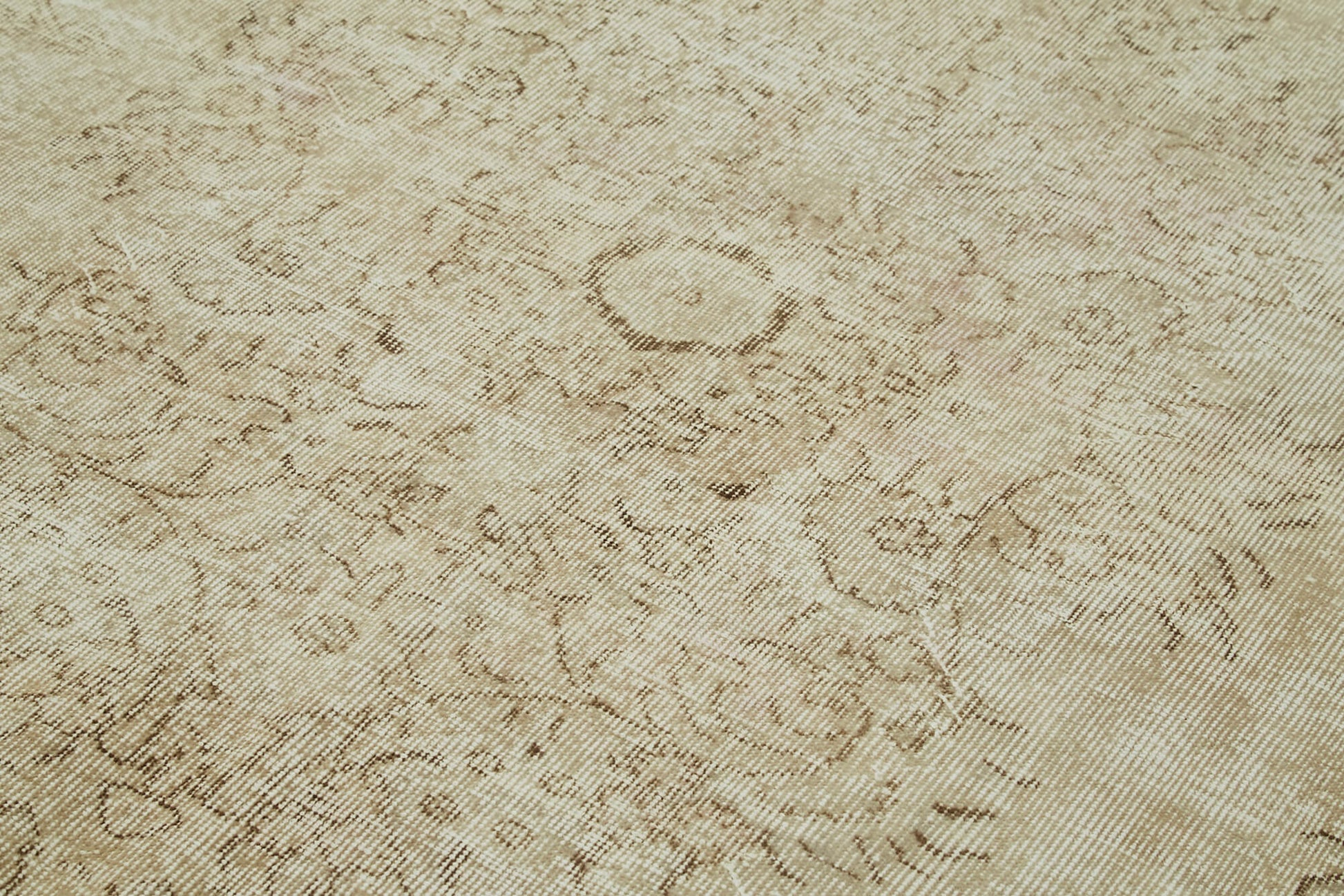 Vintage Bej Eskitme Pamuk Yün El Dokuma Halısı 184x308 Agacan