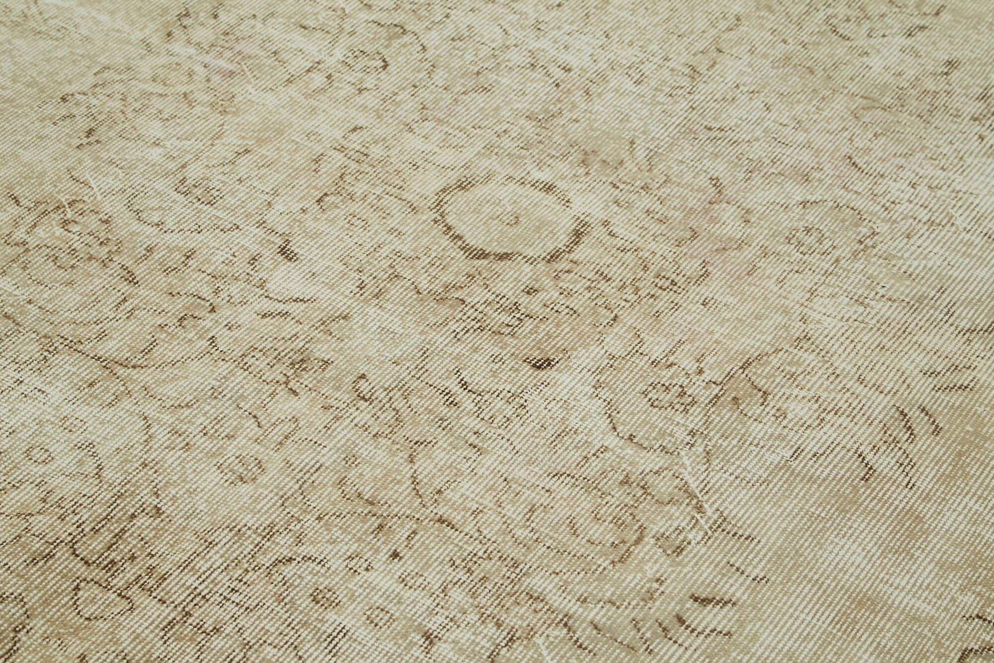 Vintage Bej Eskitme Pamuk Yün El Dokuma Halısı 184x308 Agacan