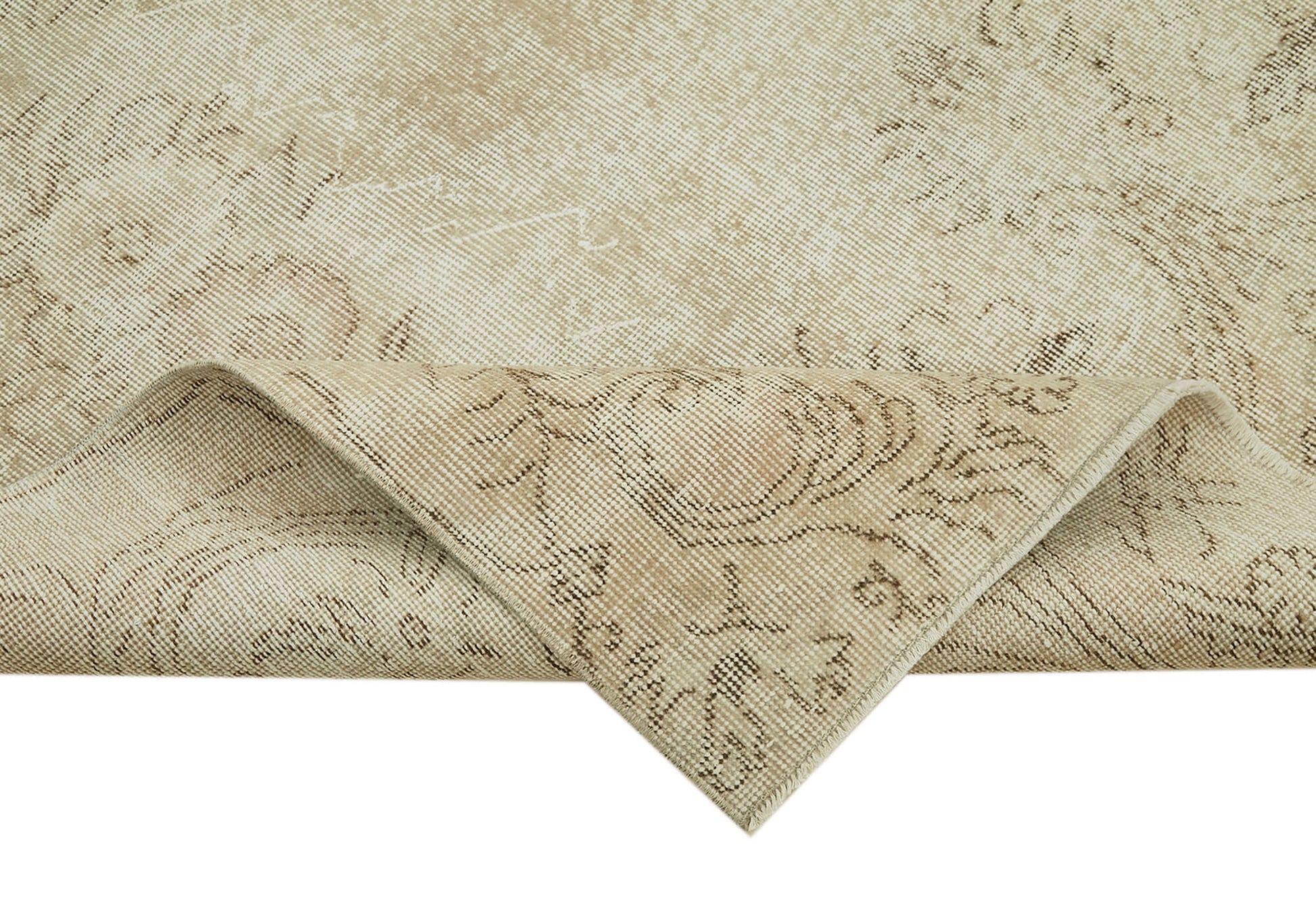 Vintage Bej Eskitme Pamuk Yün El Dokuma Halısı 184x308 Agacan