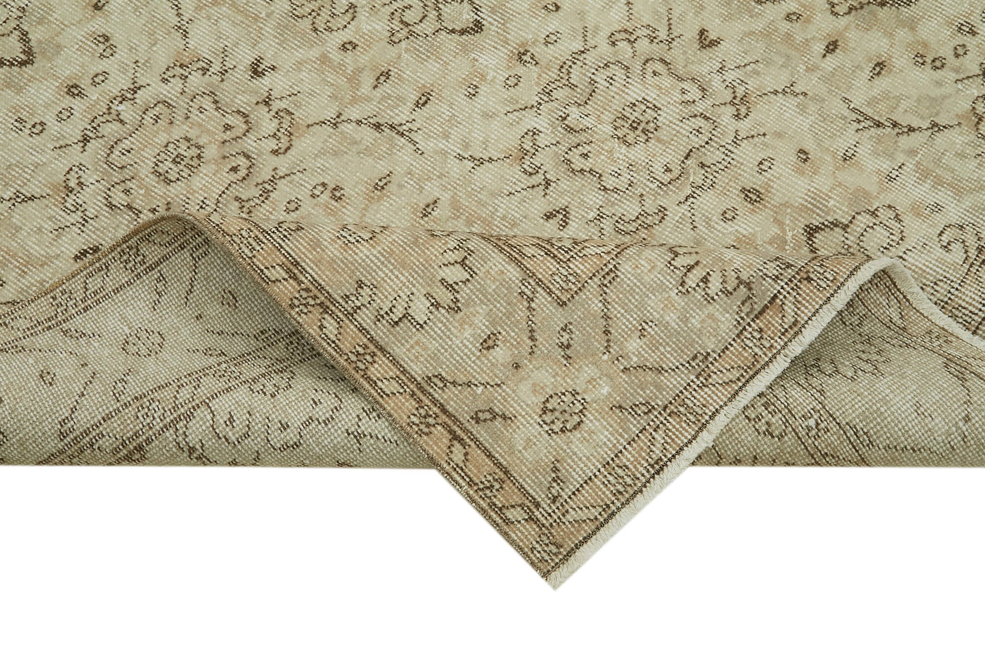 Vintage Bej Eskitme Pamuk Yün El Dokuma Halısı 167x276 Agacan