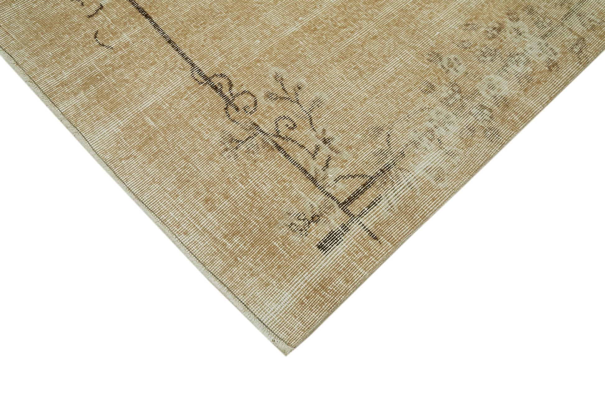 Vintage Bej Eskitme Pamuk Yün El Dokuma Halısı 207x306 Agacan