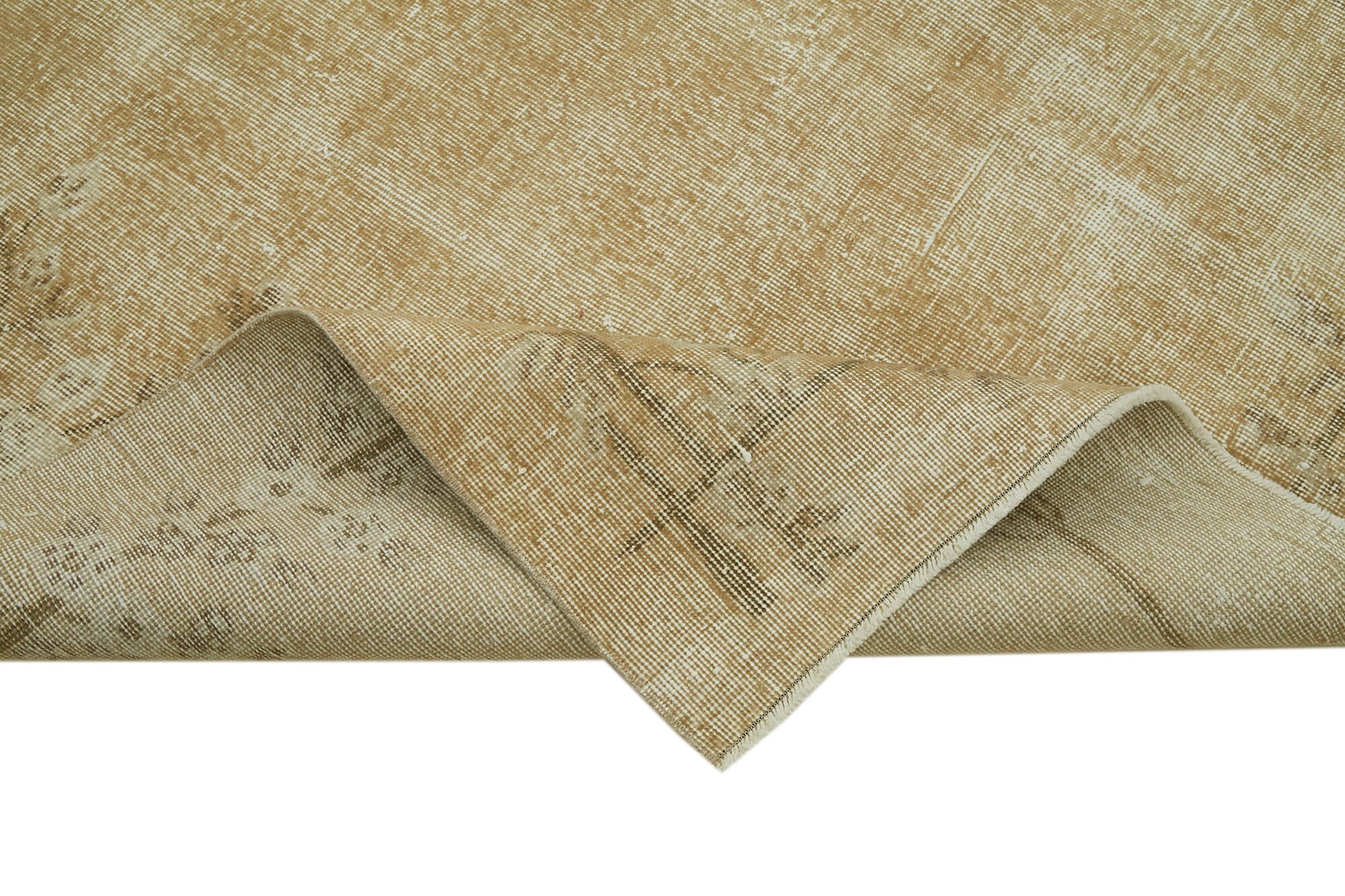 Vintage Bej Eskitme Pamuk Yün El Dokuma Halısı 207x306 Agacan