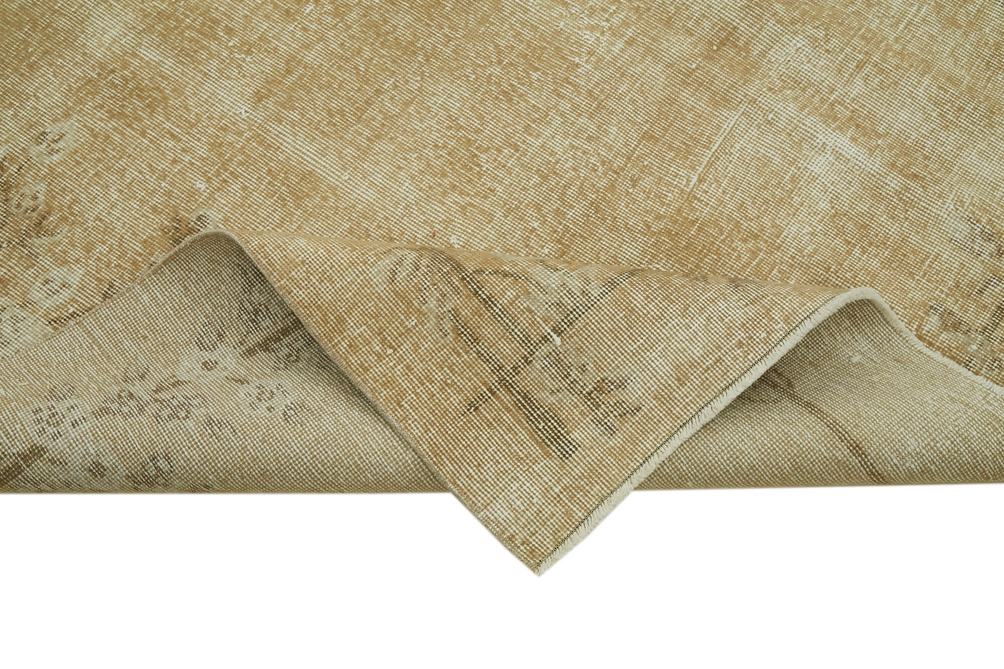 Vintage Bej Eskitme Pamuk Yün El Dokuma Halısı 207x306 Agacan