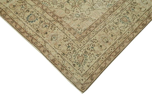 Vintage Bej Eskitme Pamuk Yün El Dokuma Halısı 204x306 Agacan