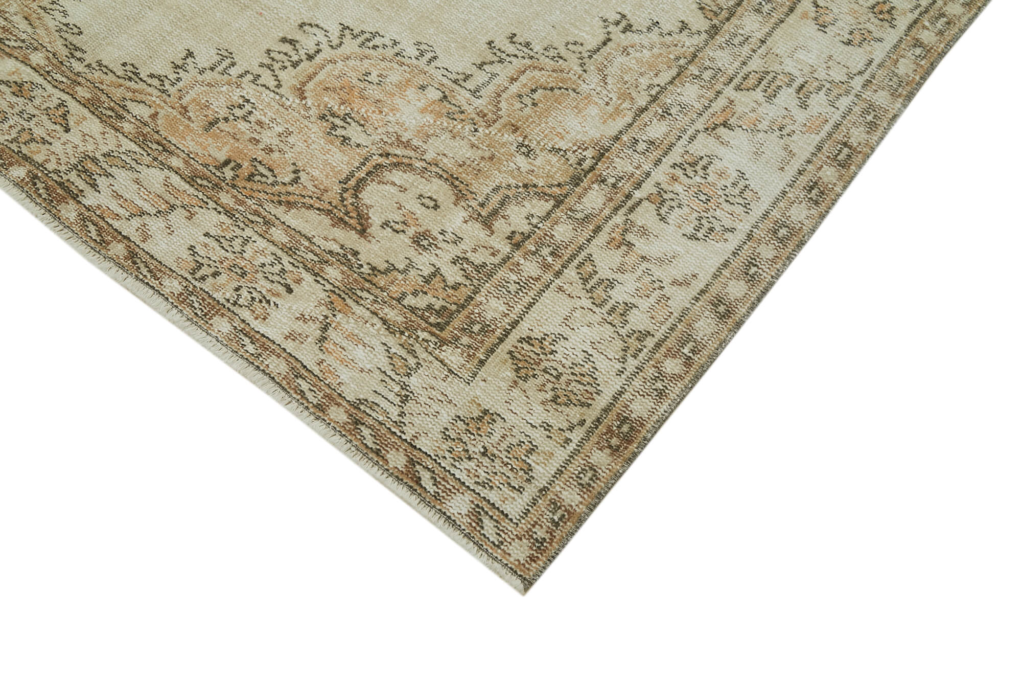 Vintage Bej Eskitme Pamuk Yün El Dokuma Halısı 178x285 Agacan