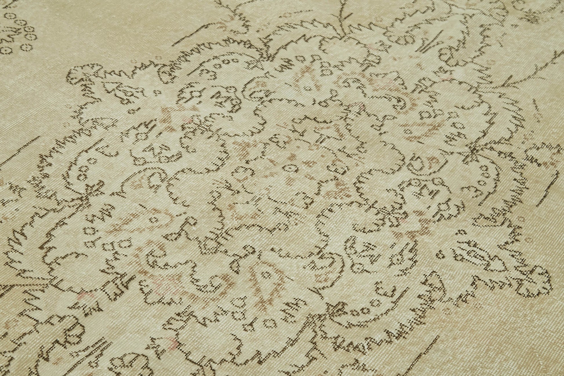 Vintage Bej Eskitme Pamuk Yün El Dokuma Halısı 206x313 Agacan