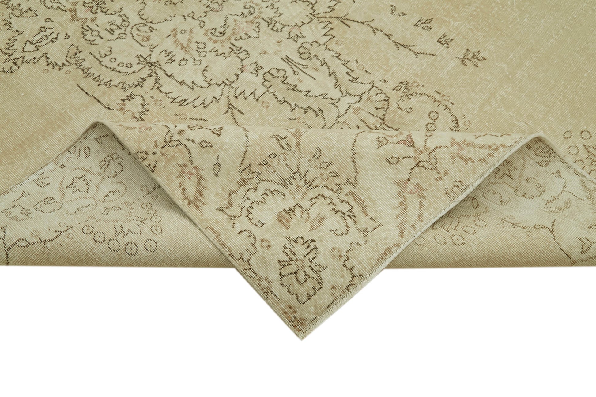 Vintage Bej Eskitme Pamuk Yün El Dokuma Halısı 206x313 Agacan