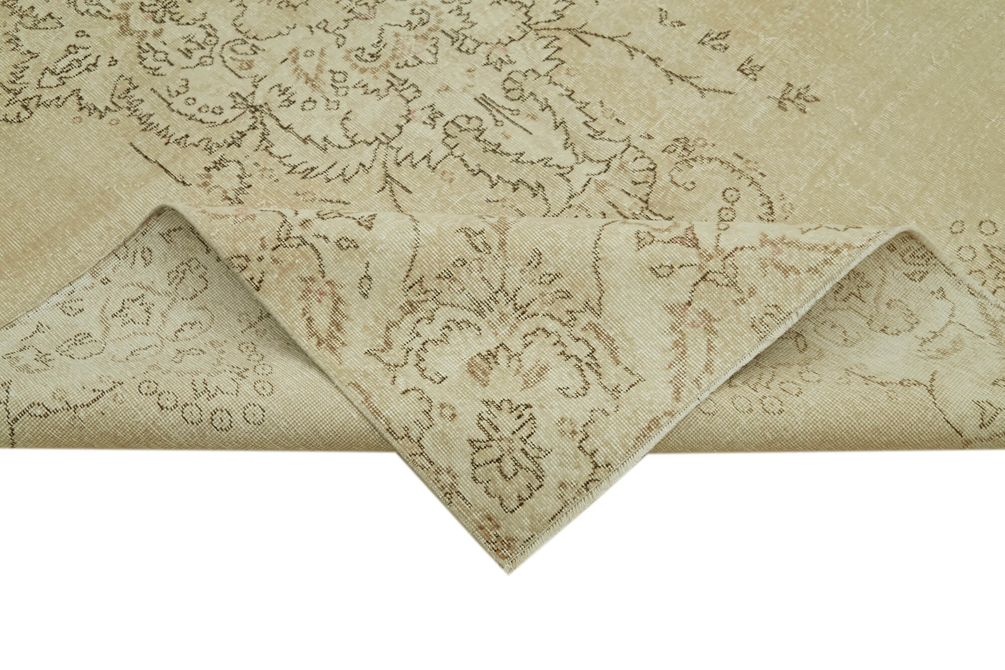 Vintage Bej Eskitme Pamuk Yün El Dokuma Halısı 206x313 Agacan