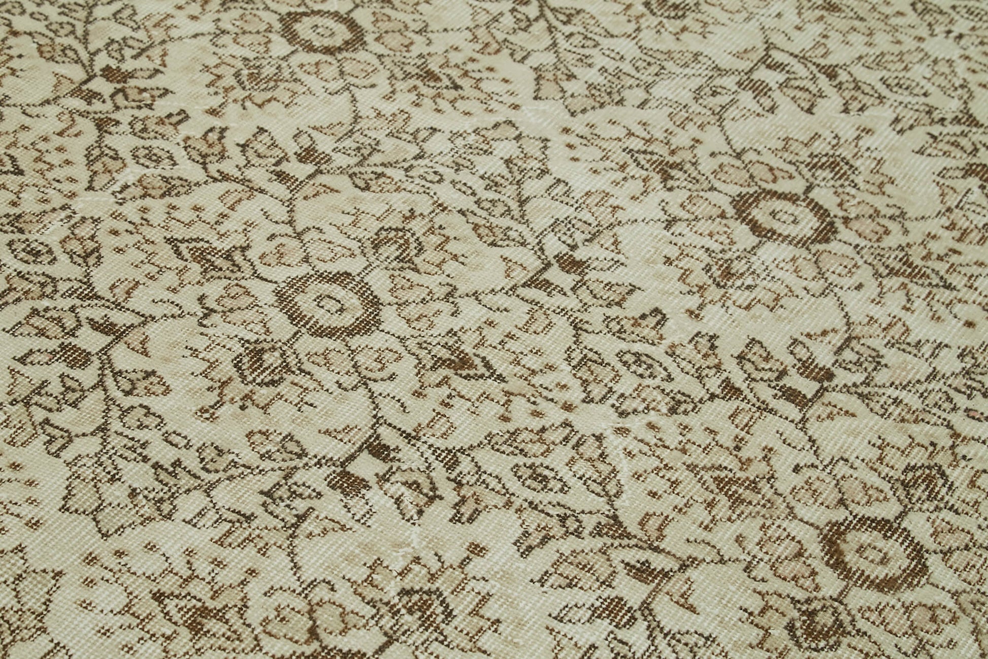 Vintage Bej Eskitme Pamuk Yün El Dokuma Halısı 187x281 Agacan