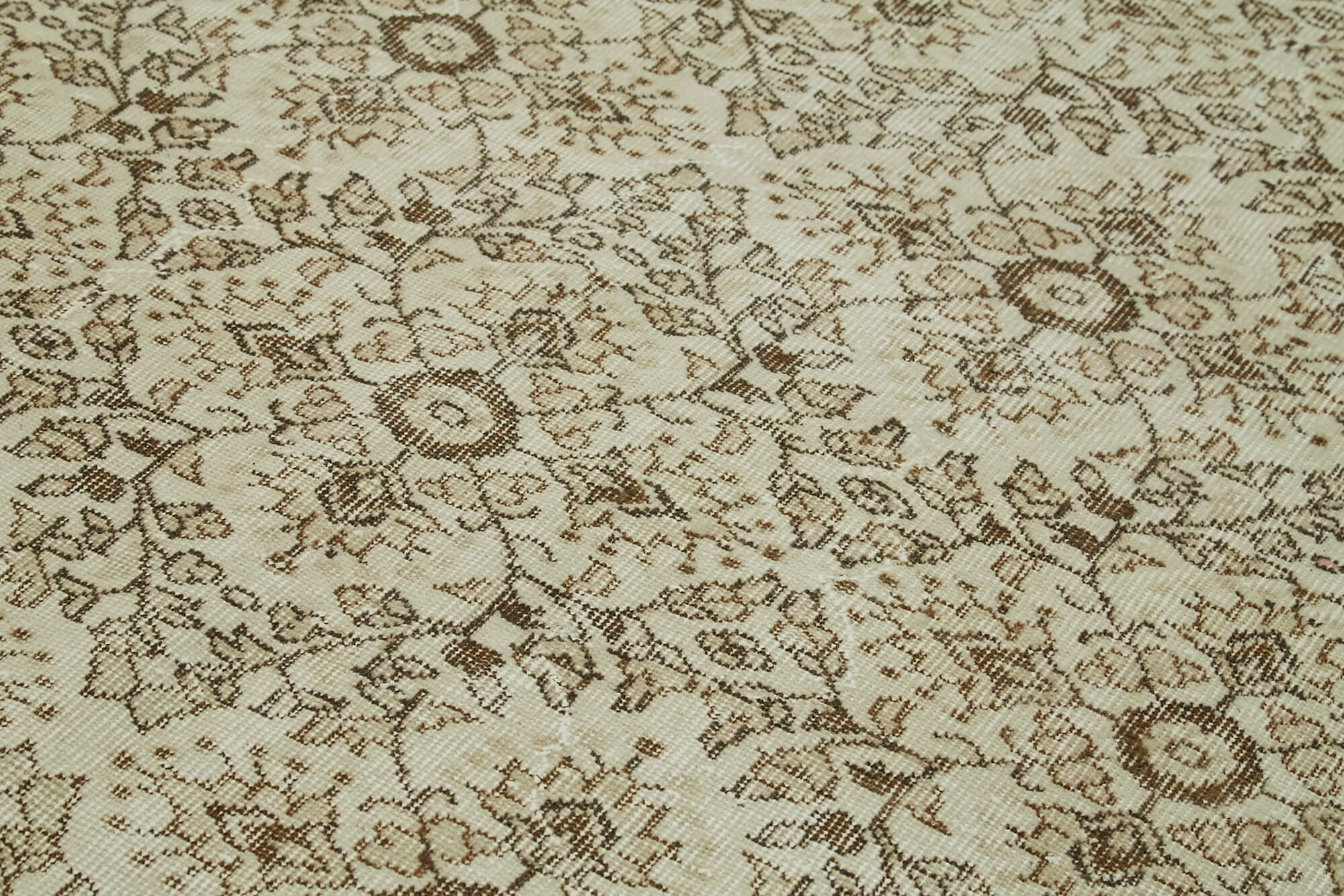 Vintage Bej Eskitme Pamuk Yün El Dokuma Halısı 187x281 Agacan