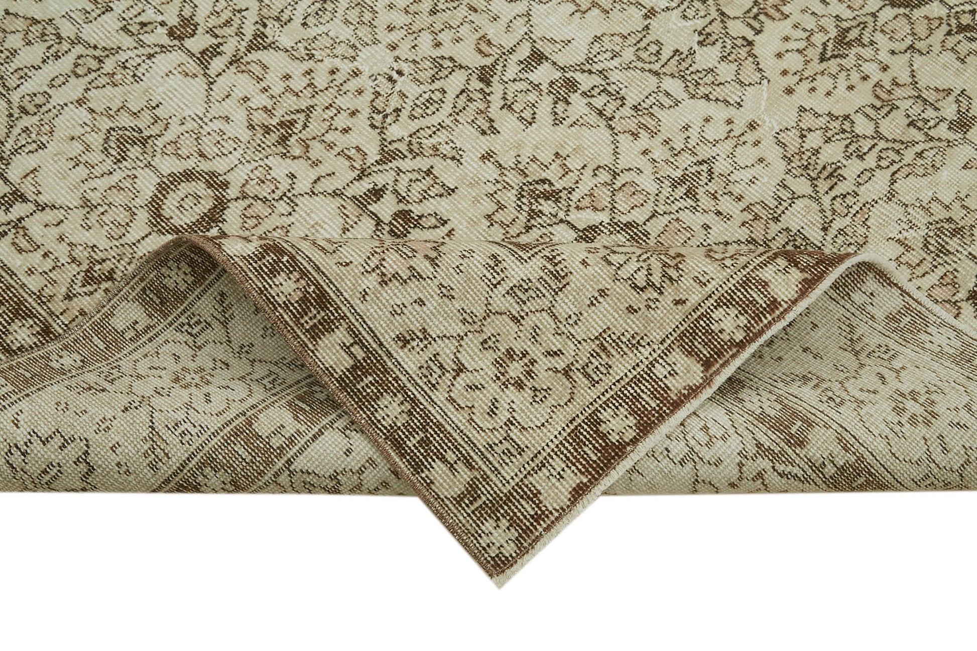 Vintage Bej Eskitme Pamuk Yün El Dokuma Halısı 187x281 Agacan