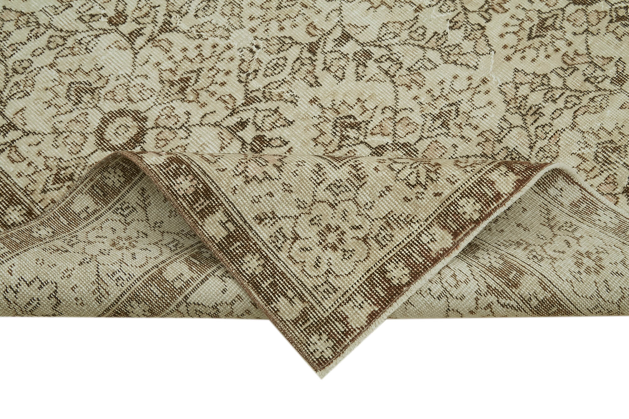 Vintage Bej Eskitme Pamuk Yün El Dokuma Halısı 187x281 Agacan