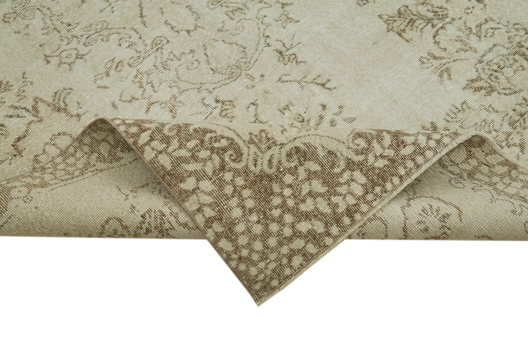 Vintage Bej Eskitme Pamuk Yün El Dokuma Halısı 164x286 Agacan