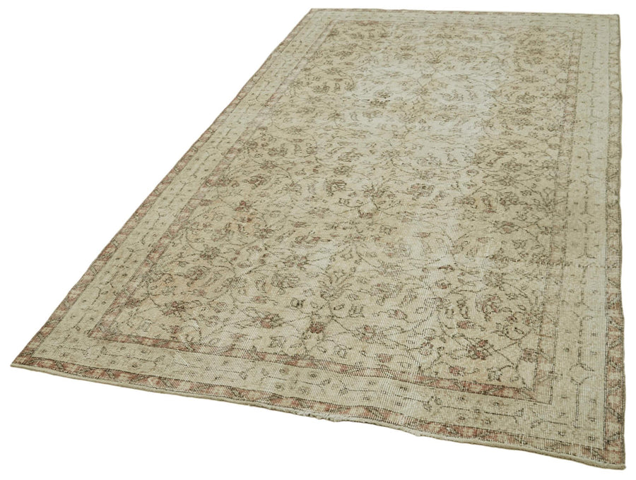 Vintage Bej Eskitme Pamuk Yün El Dokuma Halısı 156x273 Agacan