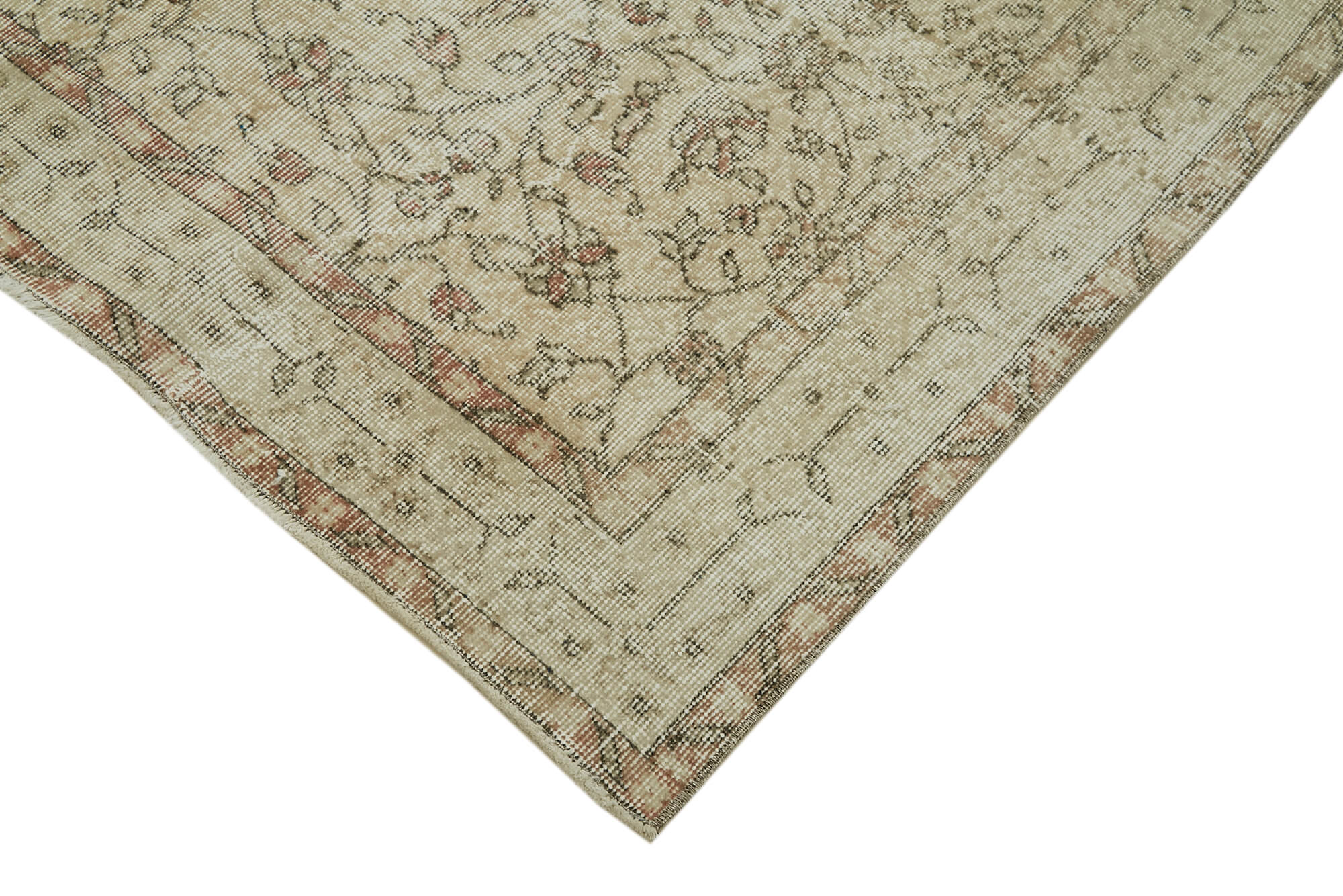 Vintage Bej Eskitme Pamuk Yün El Dokuma Halısı 156x273 Agacan