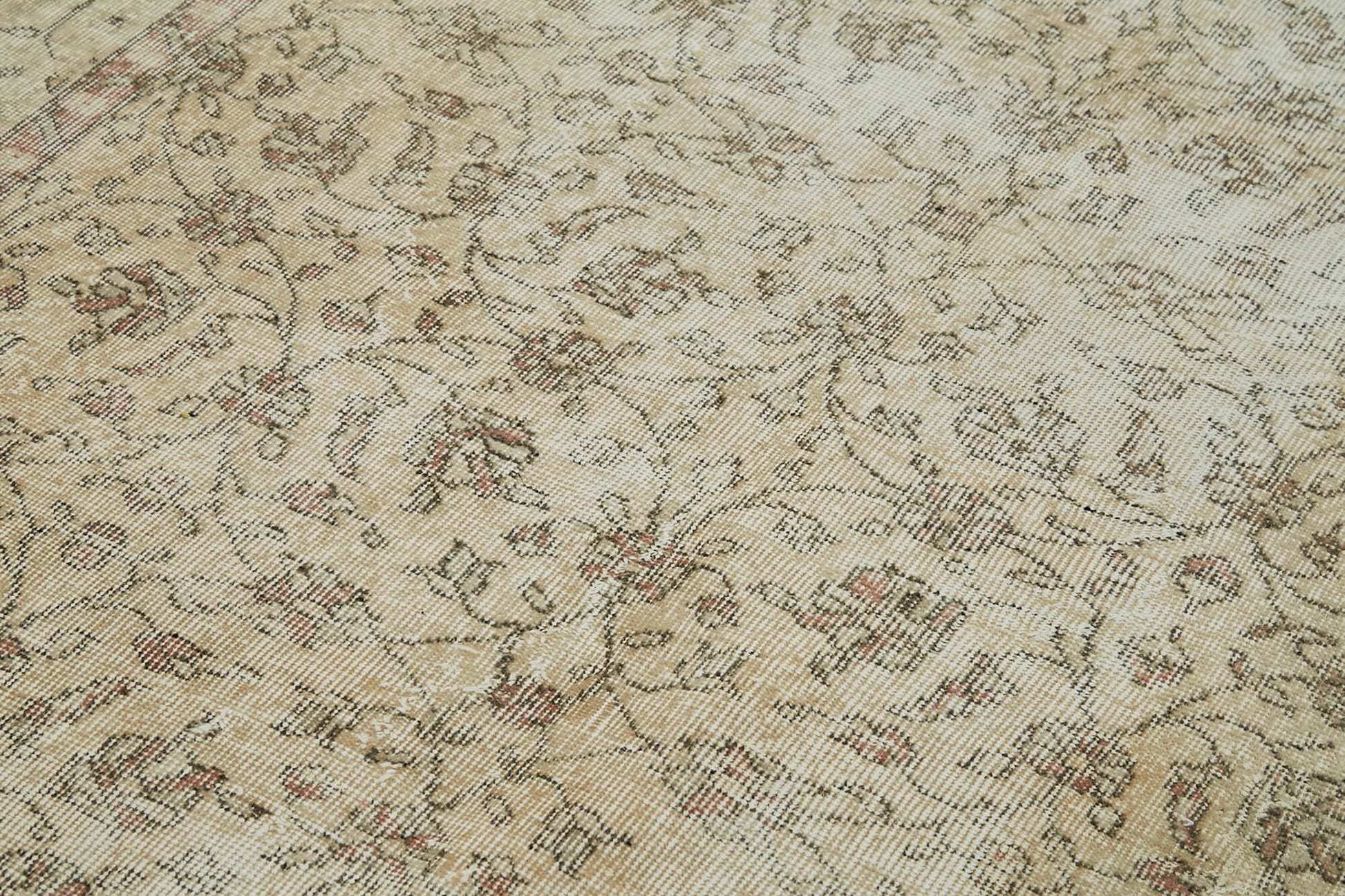 Vintage Bej Eskitme Pamuk Yün El Dokuma Halısı 156x273 Agacan