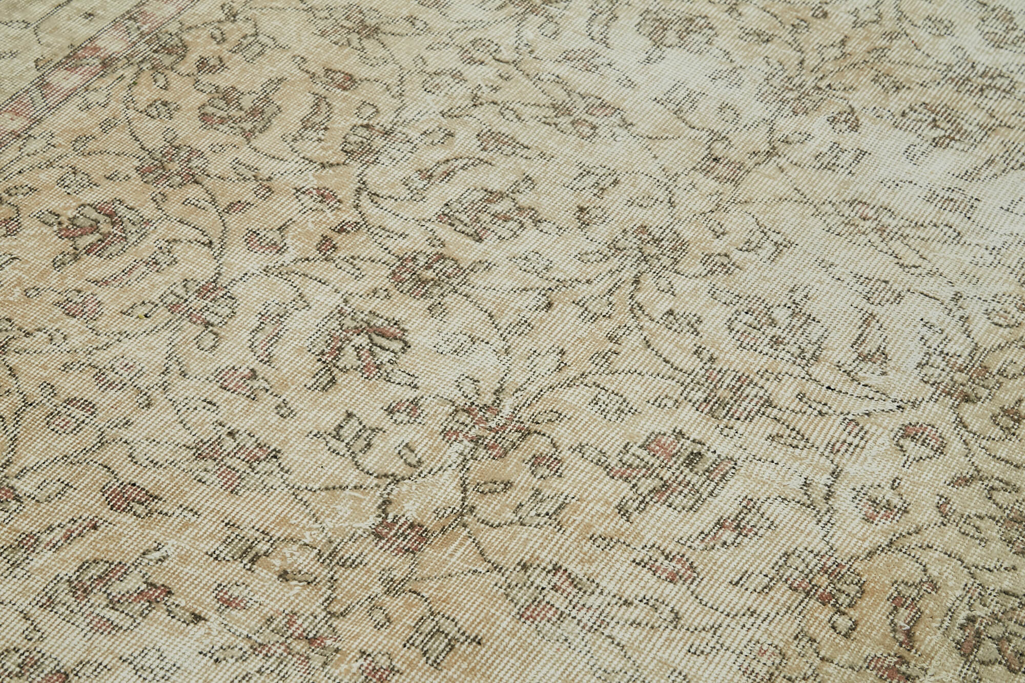 Vintage Bej Eskitme Pamuk Yün El Dokuma Halısı 156x273 Agacan