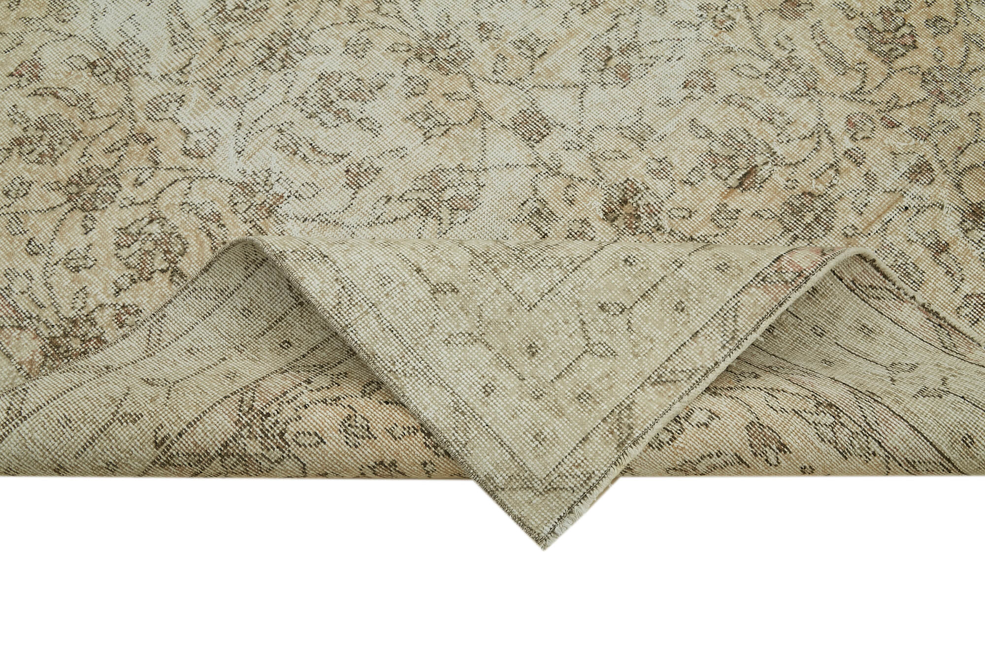 Vintage Bej Eskitme Pamuk Yün El Dokuma Halısı 156x273 Agacan