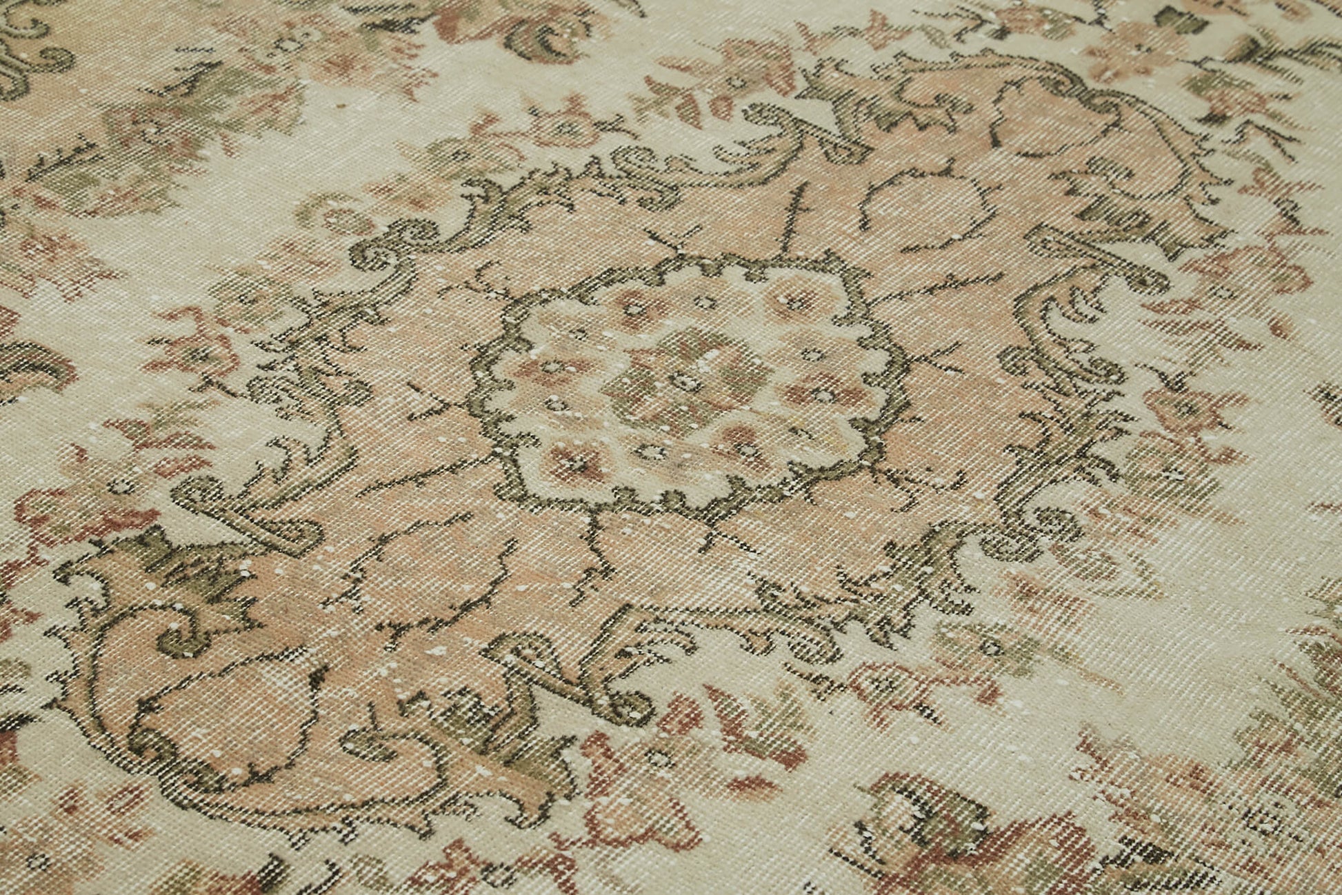 Vintage Bej Eskitme Pamuk Yün El Dokuma Halısı 178x292 Agacan