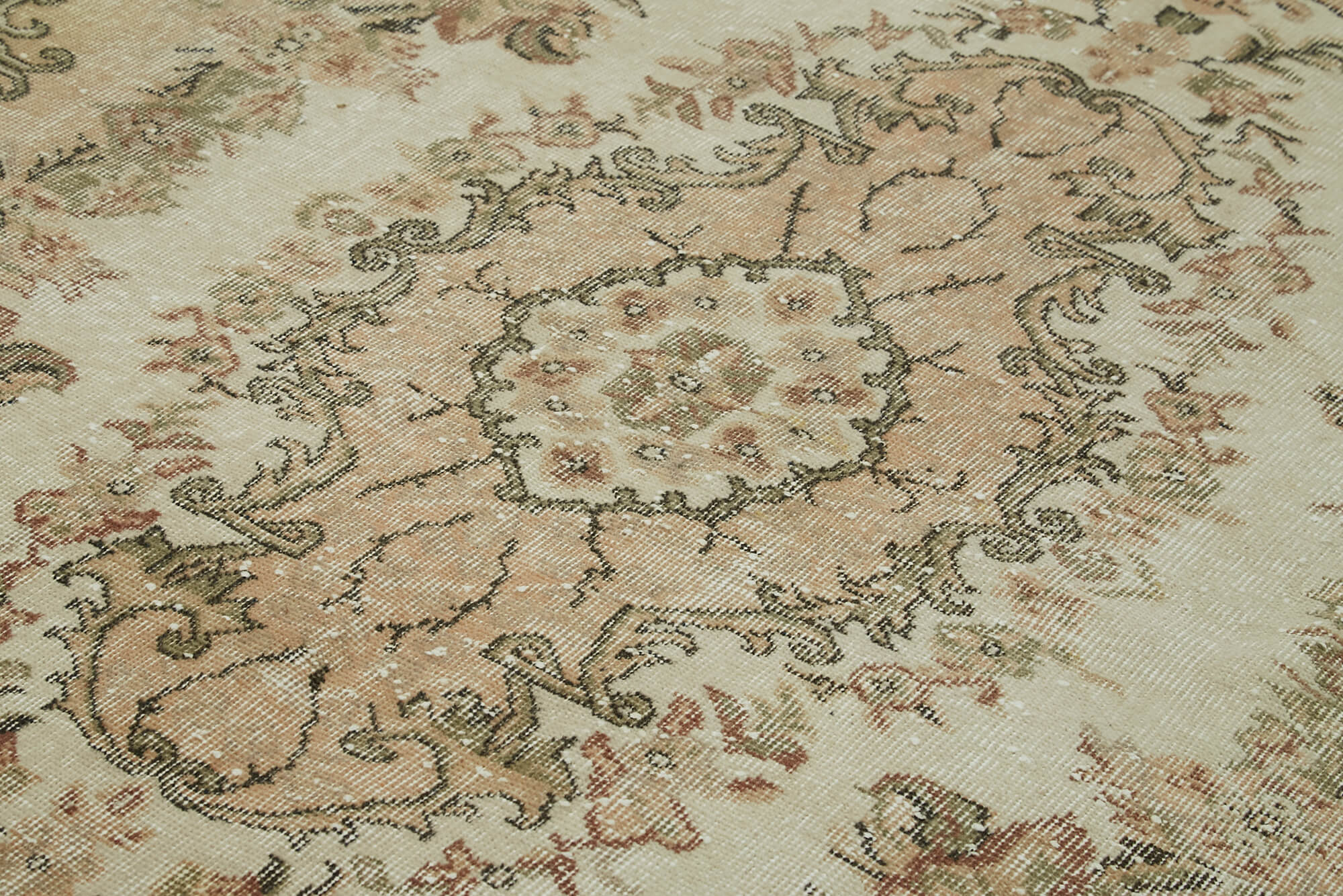 Vintage Bej Eskitme Pamuk Yün El Dokuma Halısı 178x292 Agacan