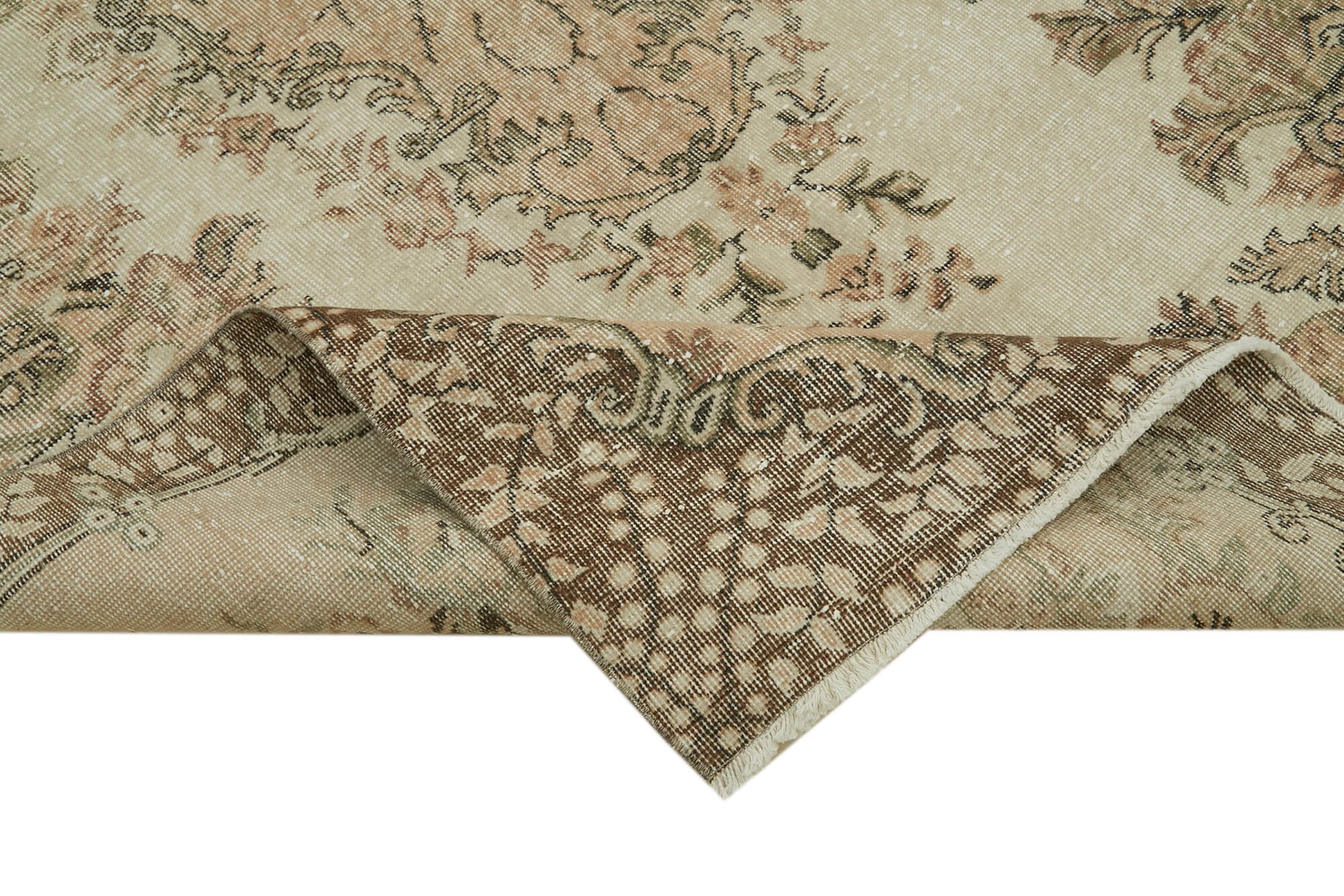 Vintage Bej Eskitme Pamuk Yün El Dokuma Halısı 178x292 Agacan