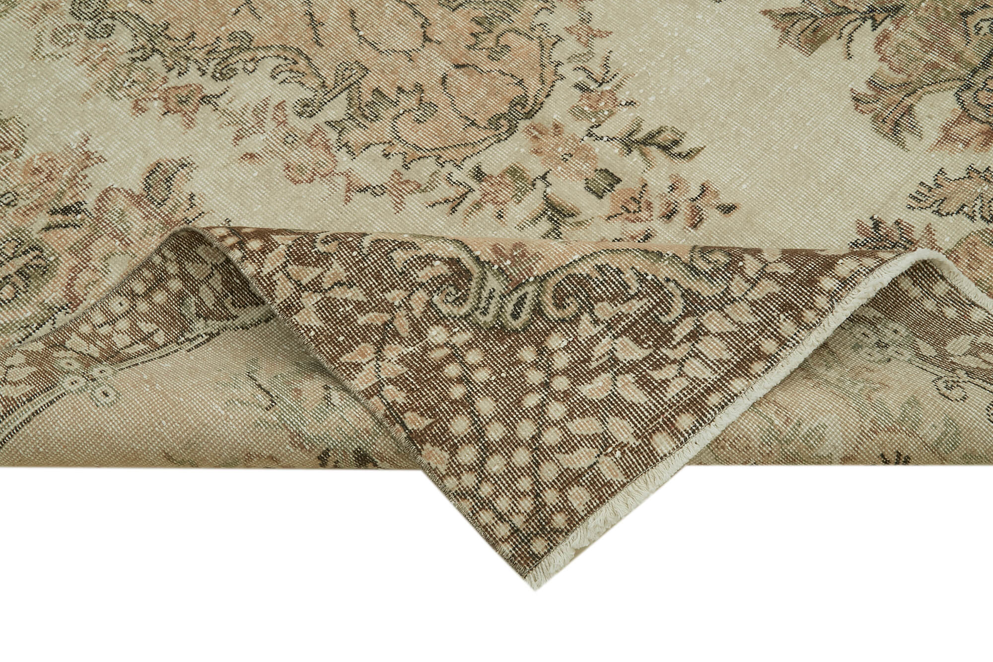 Vintage Bej Eskitme Pamuk Yün El Dokuma Halısı 178x292 Agacan