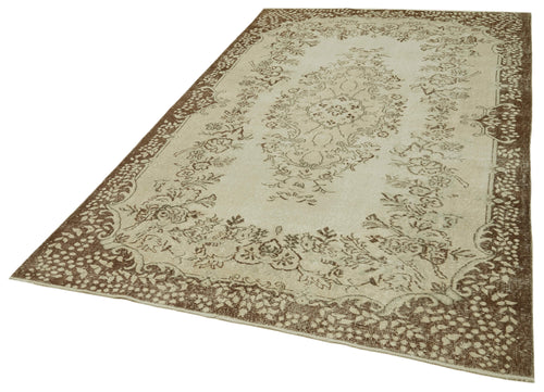 Vintage Bej Eskitme Pamuk Yün El Dokuma Halısı 170x282 Agacan