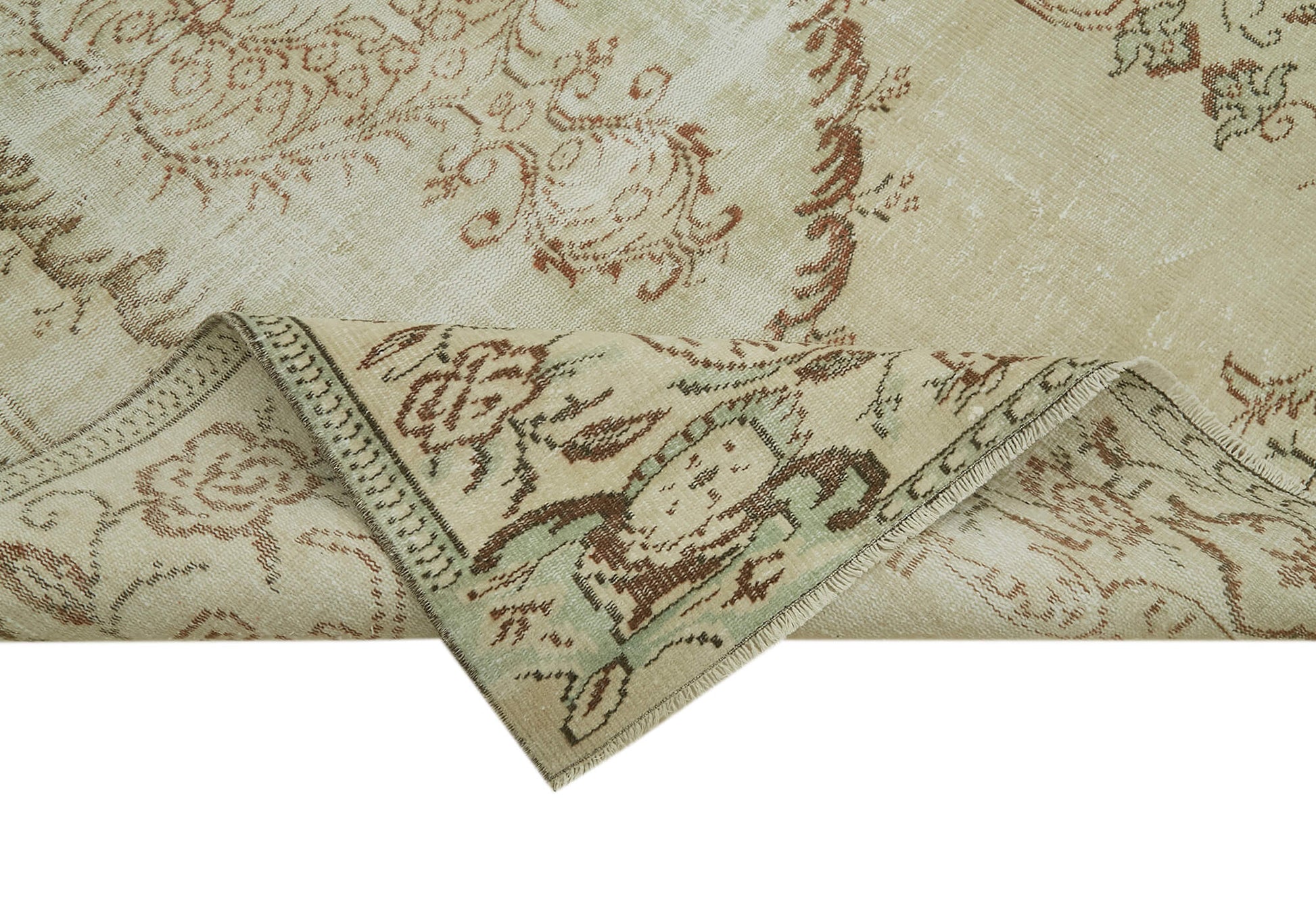 Vintage Bej Eskitme Pamuk Yün El Dokuma Halısı 165x267 Agacan