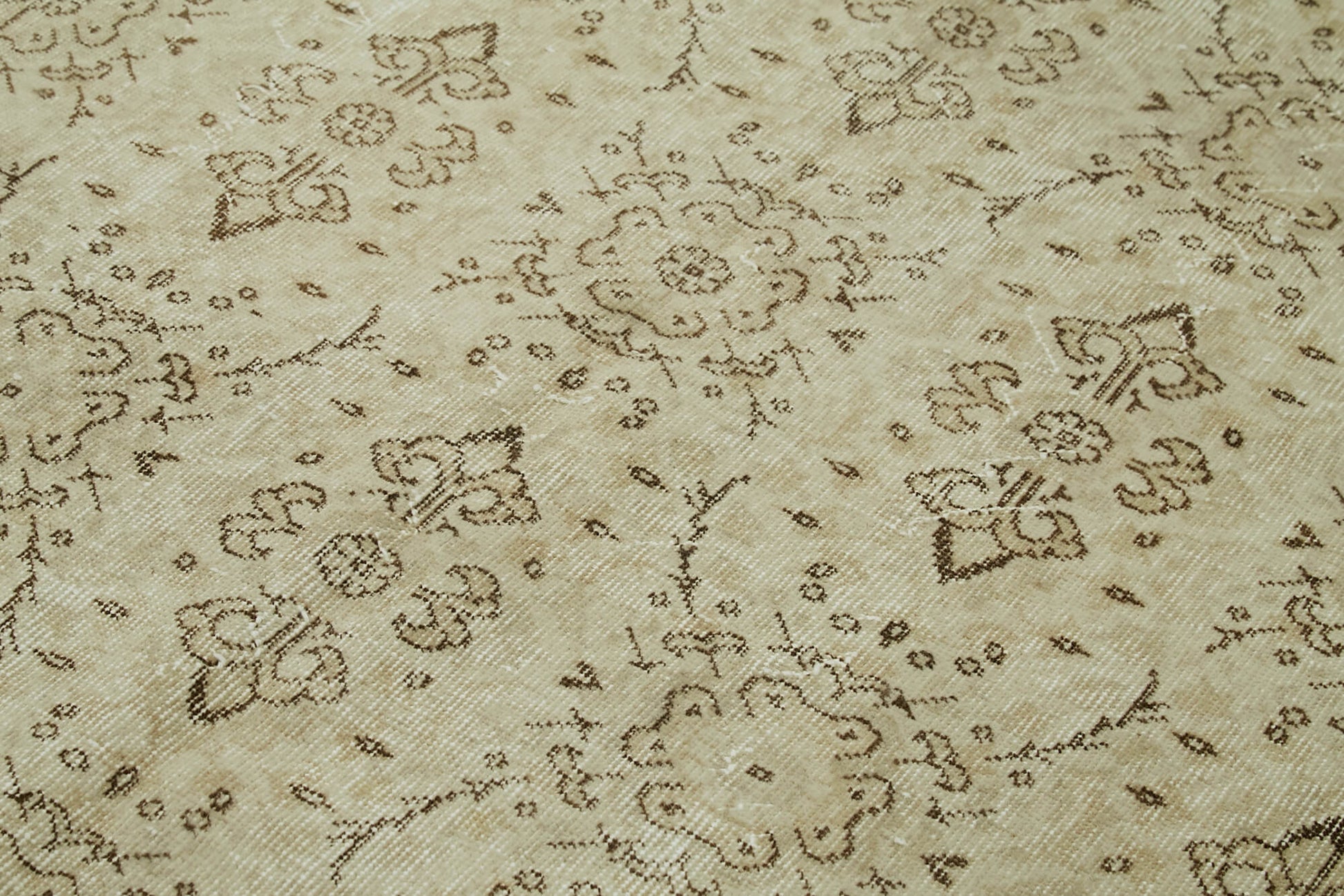 Vintage Bej Eskitme Pamuk Yün El Dokuma Halısı 147x256 Agacan