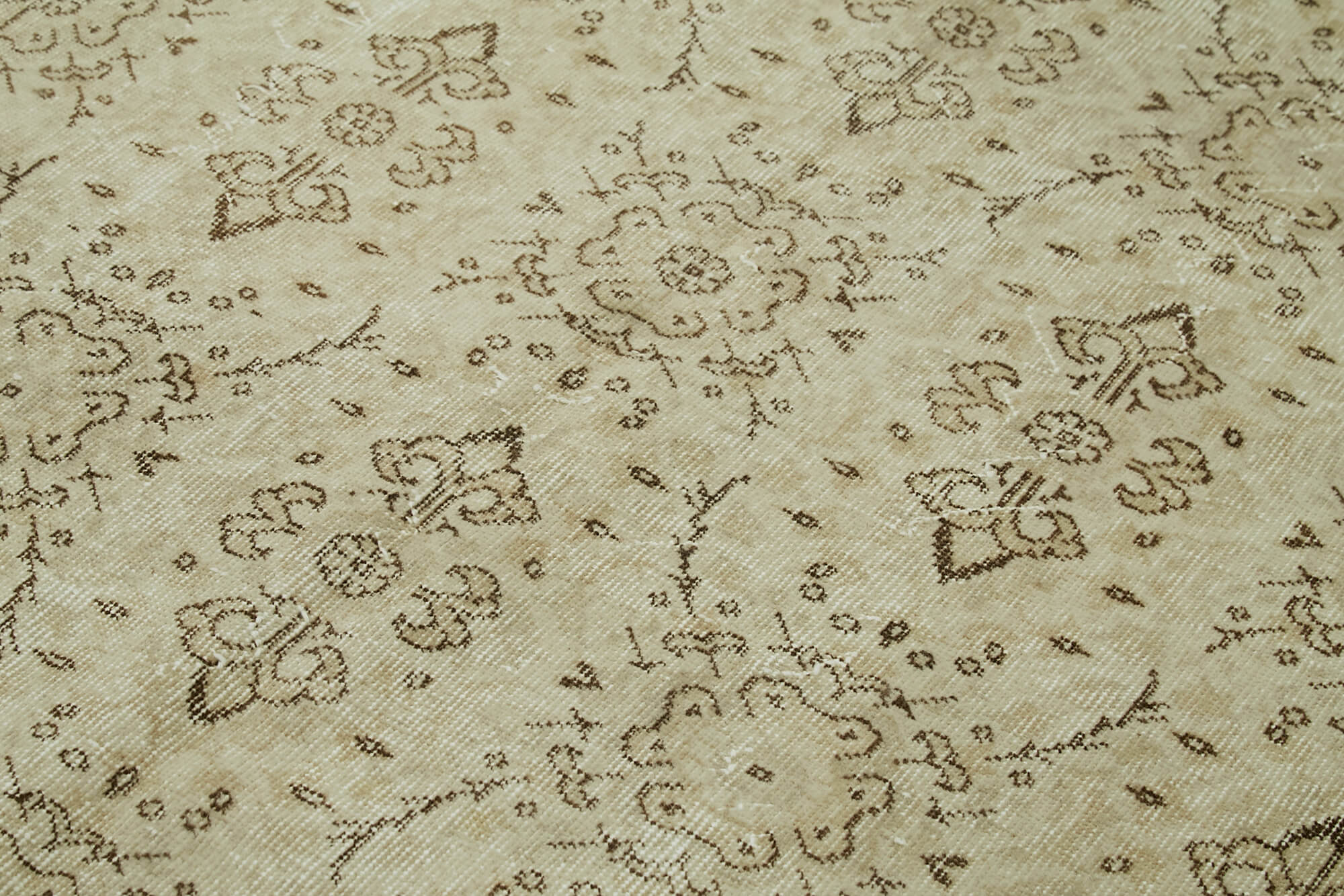 Vintage Bej Eskitme Pamuk Yün El Dokuma Halısı 147x256 Agacan