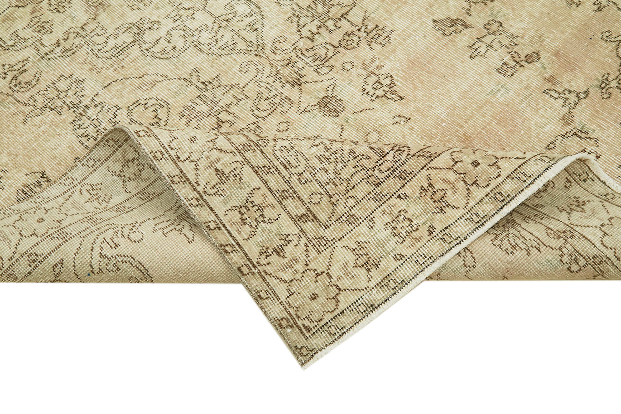 Vintage Bej Eskitme Pamuk Yün El Dokuma Halısı 151x263 Agacan