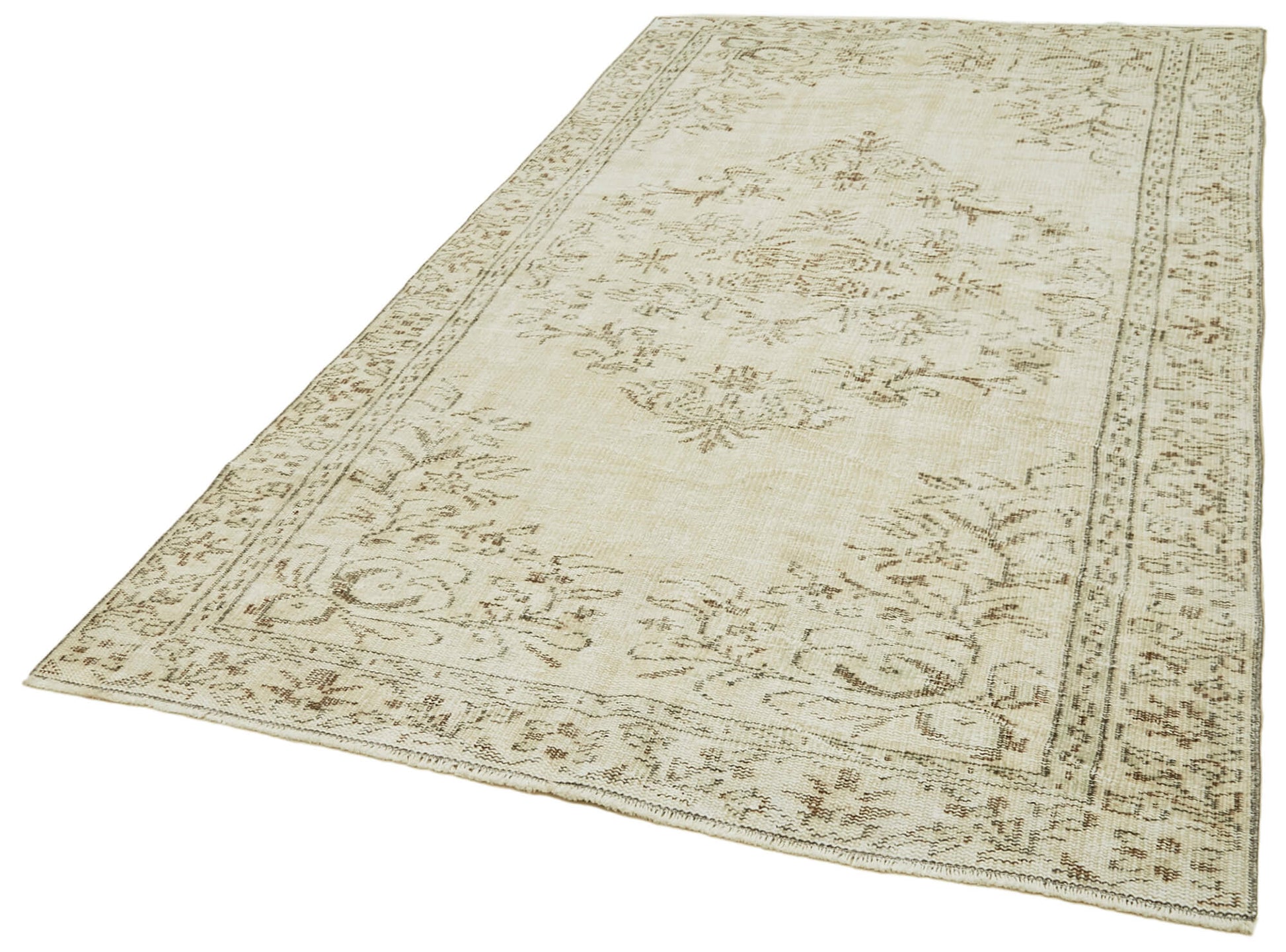 Vintage Bej Eskitme Pamuk Yün El Dokuma Halısı 153x272 Agacan