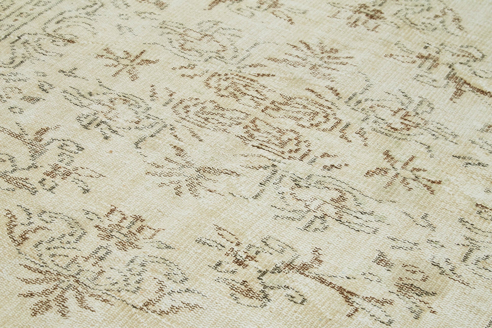 Vintage Bej Eskitme Pamuk Yün El Dokuma Halısı 153x272 Agacan