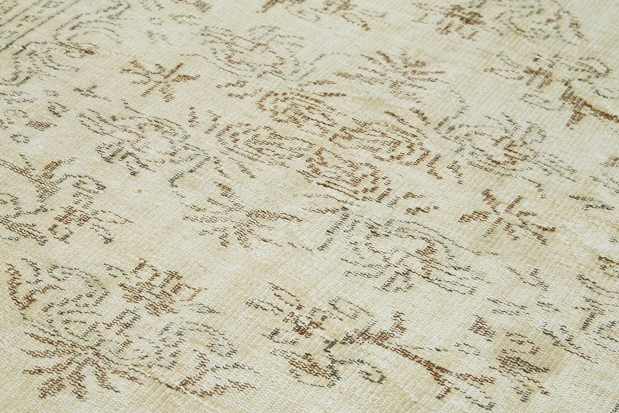 Vintage Bej Eskitme Pamuk Yün El Dokuma Halısı 153x272 Agacan