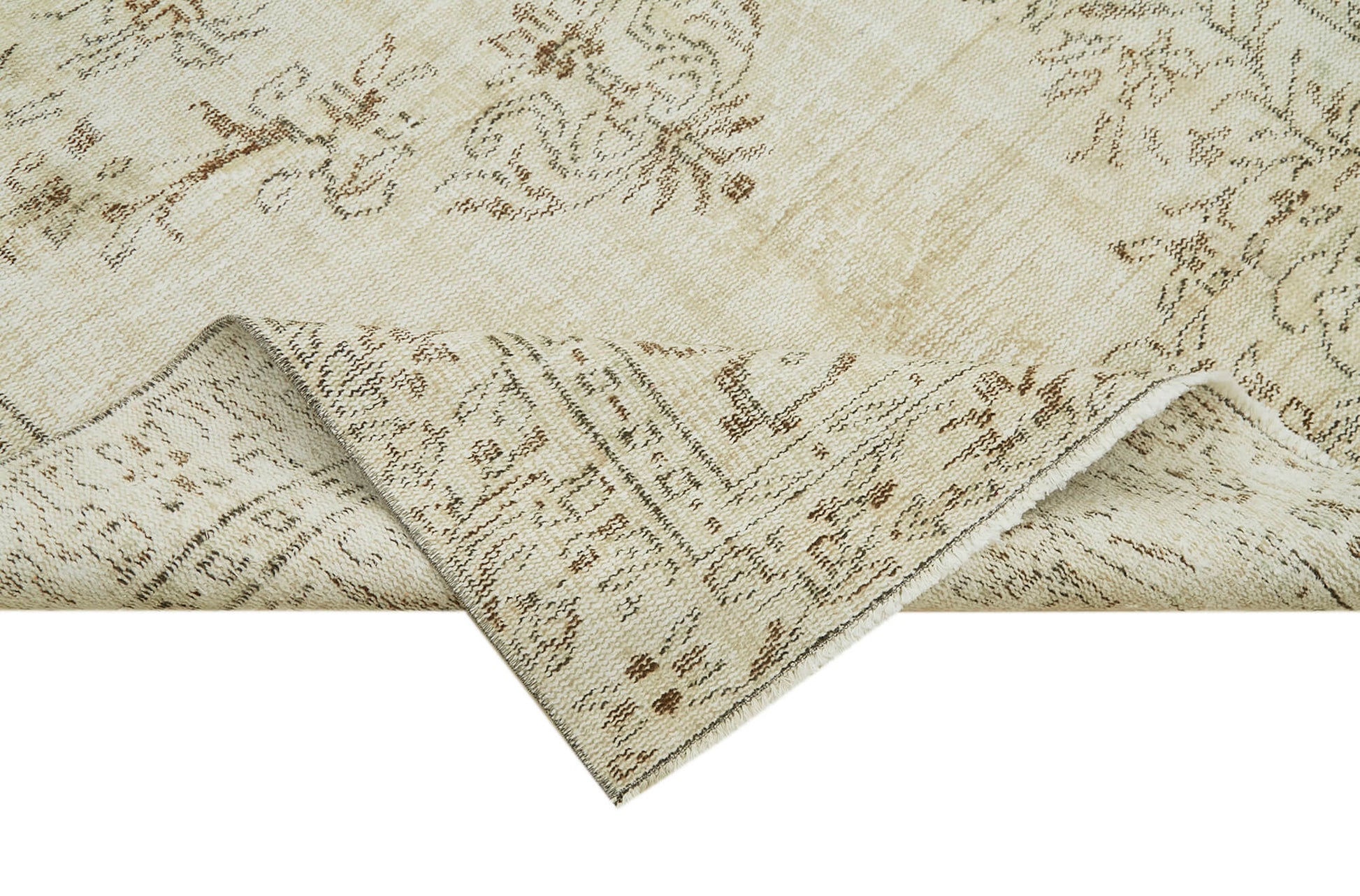 Vintage Bej Eskitme Pamuk Yün El Dokuma Halısı 153x272 Agacan