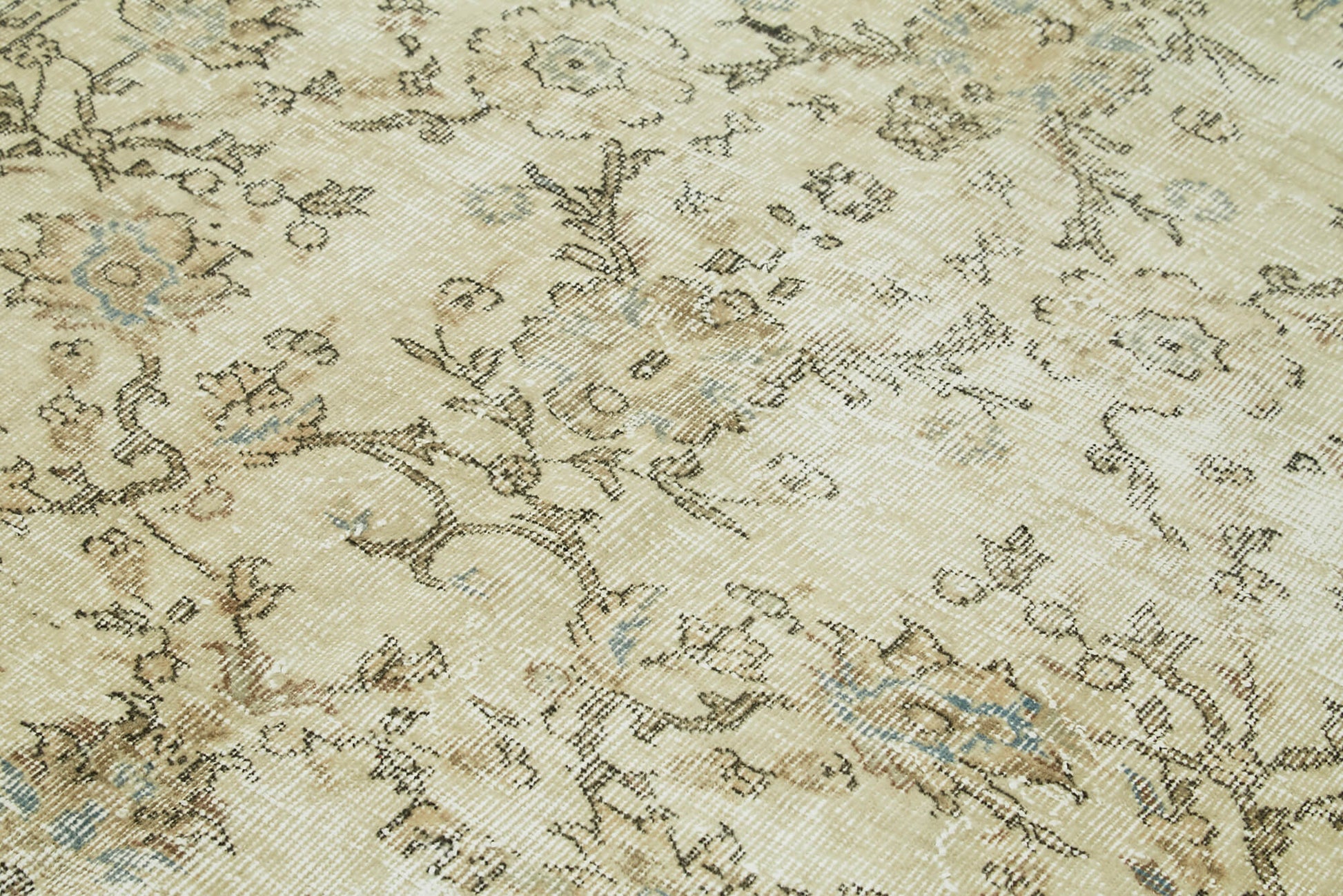 Vintage Bej Eskitme Pamuk Yün El Dokuma Halısı 151x218 Agacan