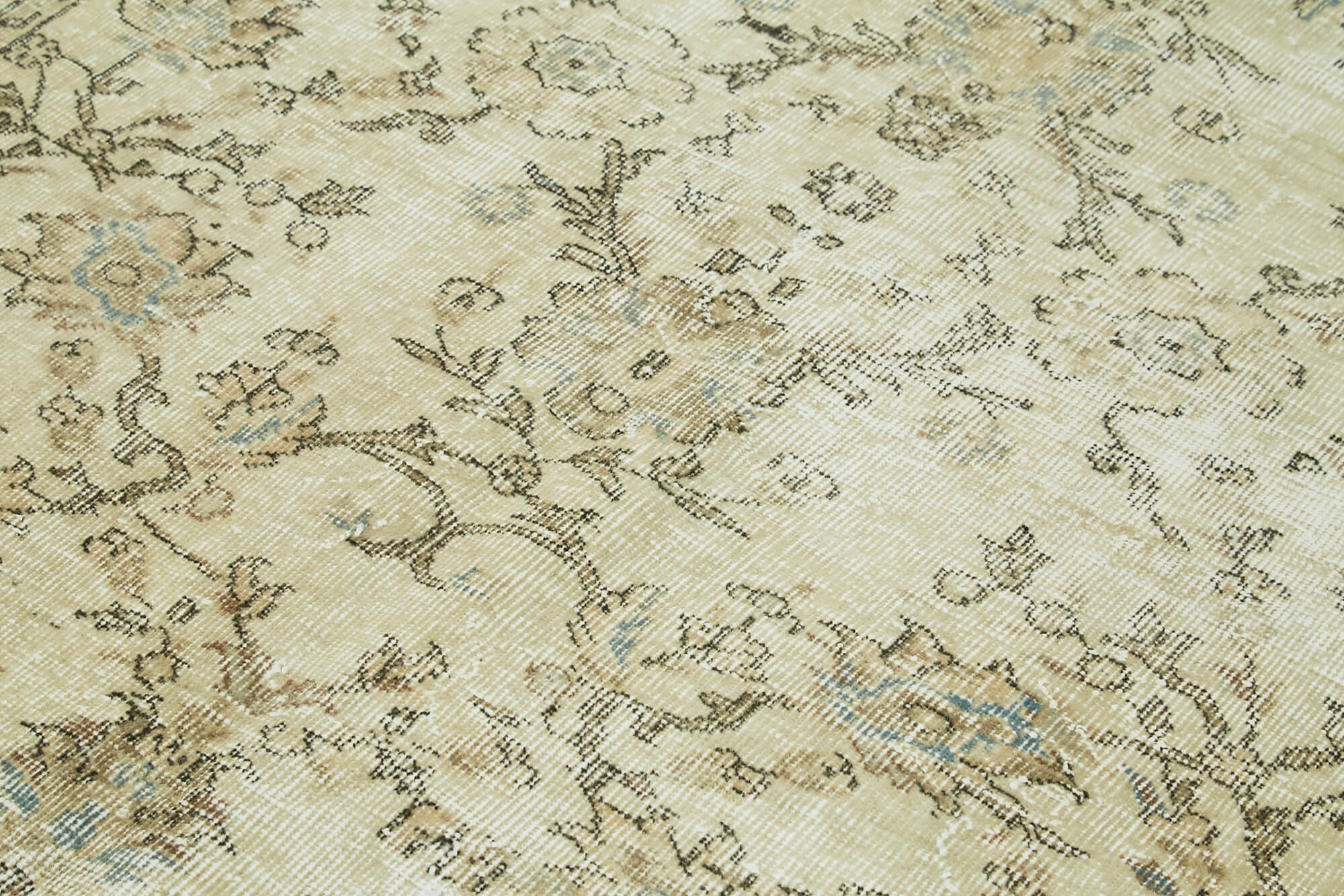 Vintage Bej Eskitme Pamuk Yün El Dokuma Halısı 151x218 Agacan