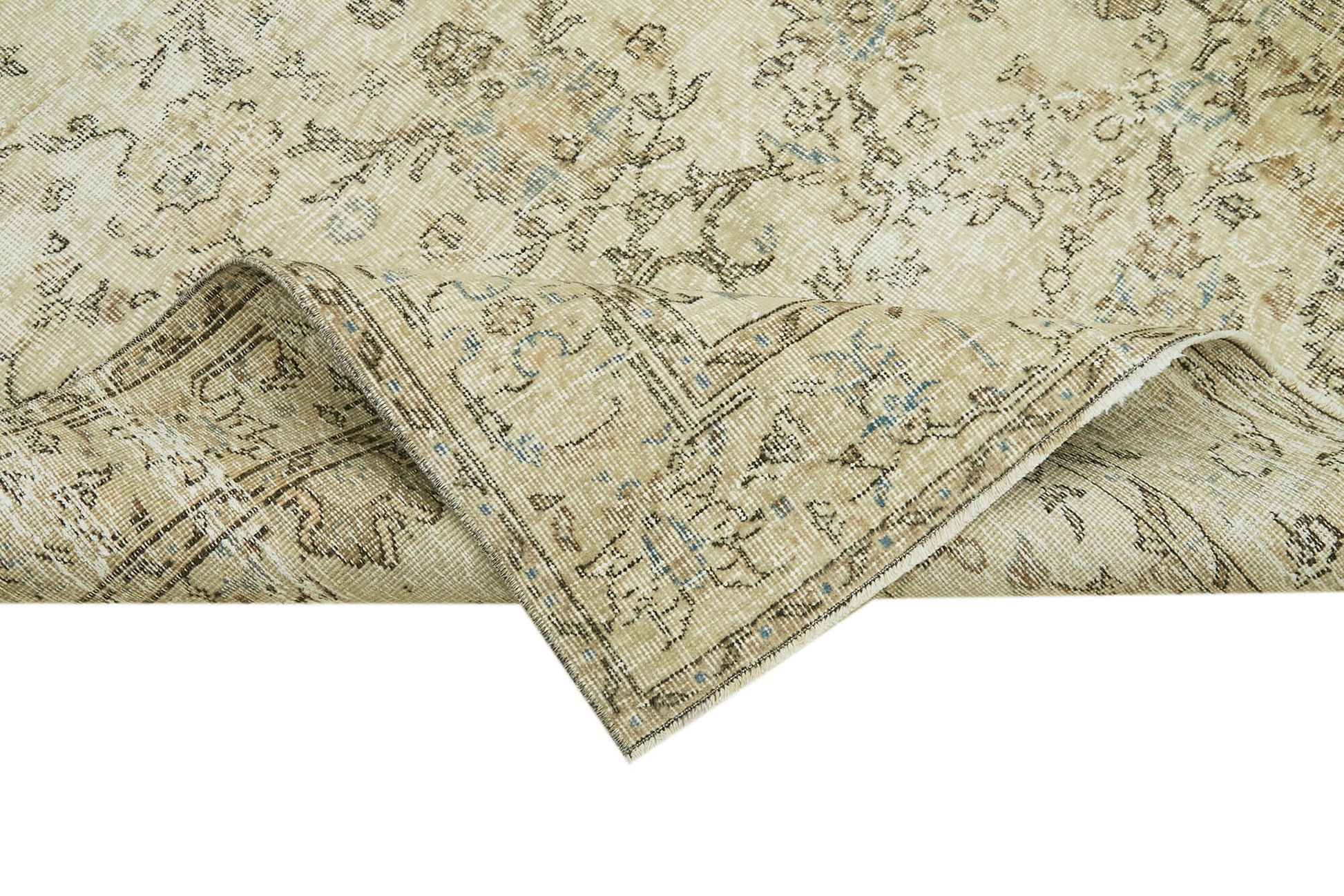 Vintage Bej Eskitme Pamuk Yün El Dokuma Halısı 151x218 Agacan