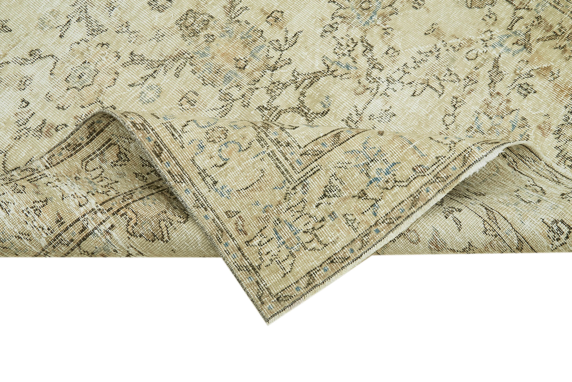 Vintage Bej Eskitme Pamuk Yün El Dokuma Halısı 151x218 Agacan