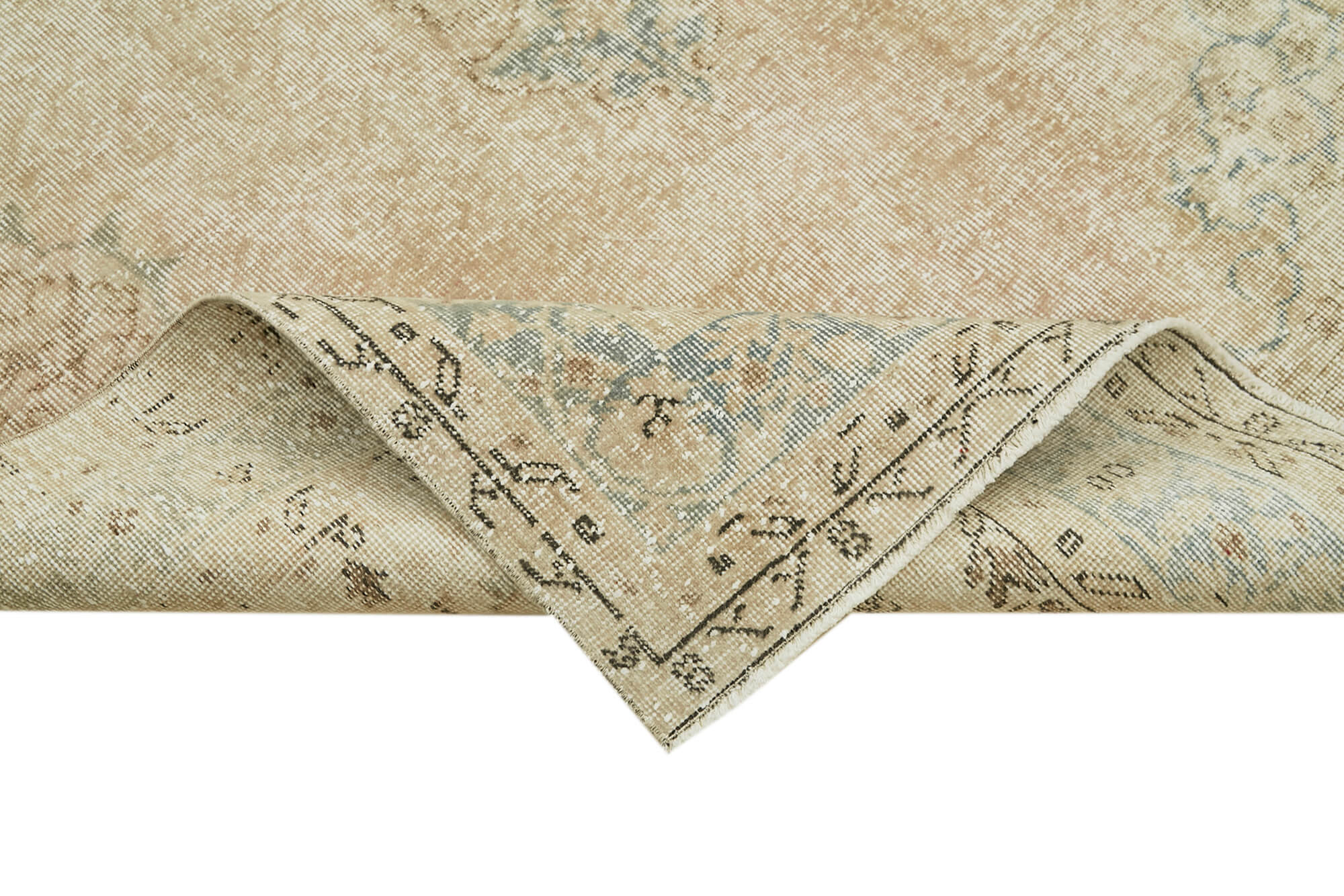 Vintage Bej Eskitme Pamuk Yün El Dokuma Halısı 163x283 Agacan