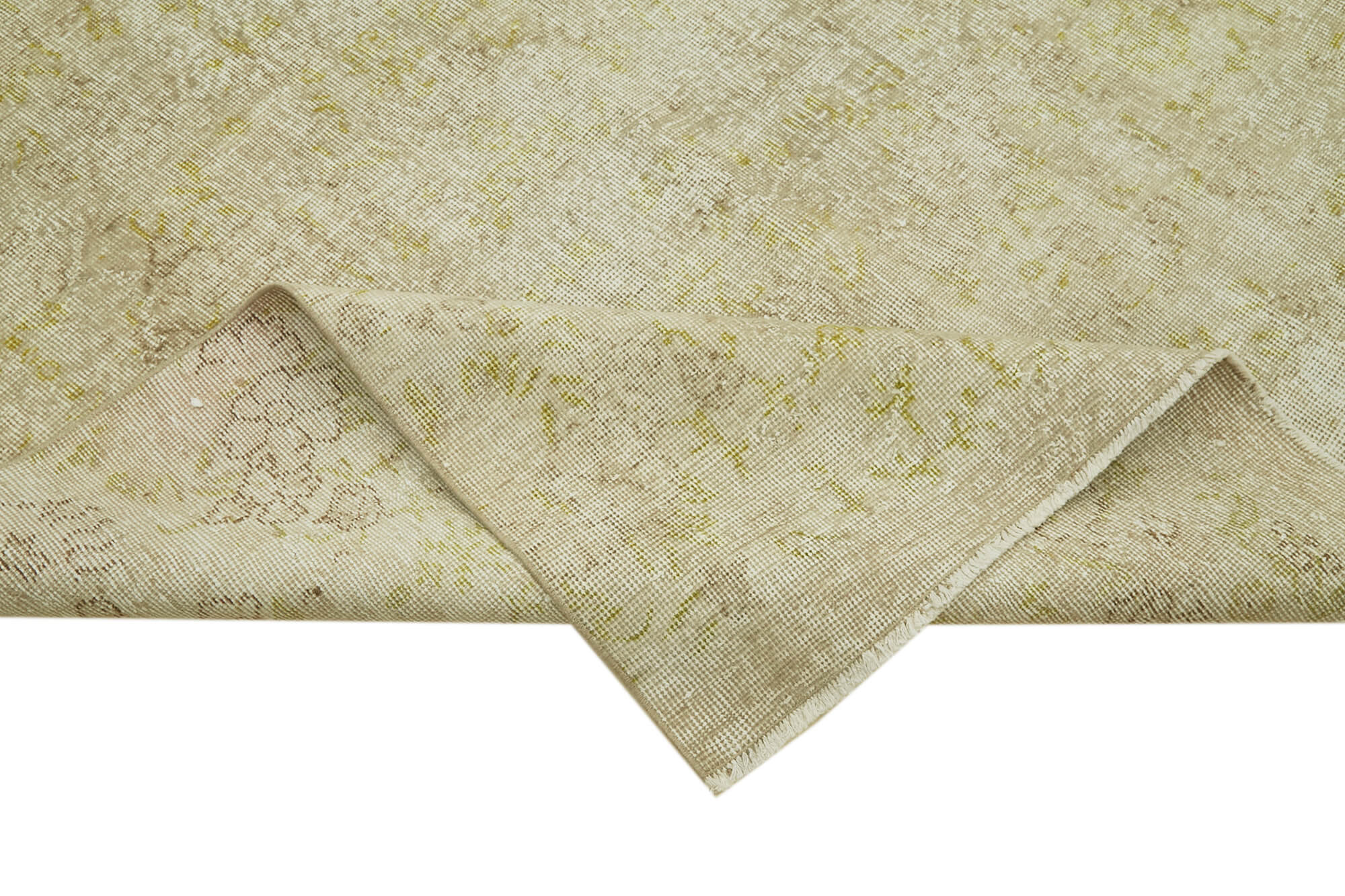 Vintage Bej Eskitme Pamuk Yün El Dokuma Halısı 182x298 Agacan