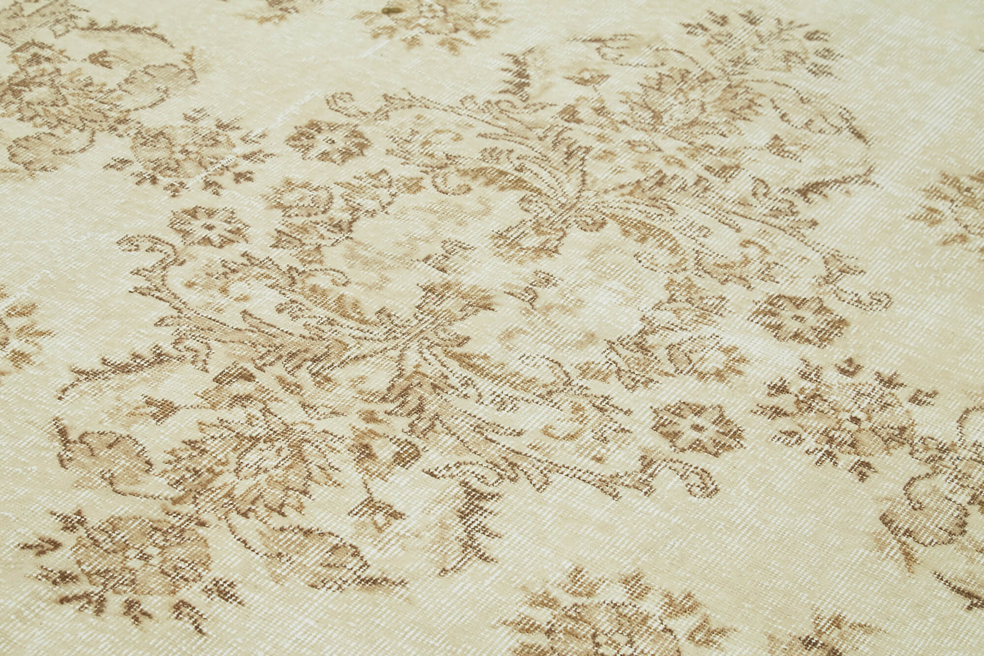 Vintage Bej Eskitme Pamuk Yün El Dokuma Halısı 193x283 Agacan