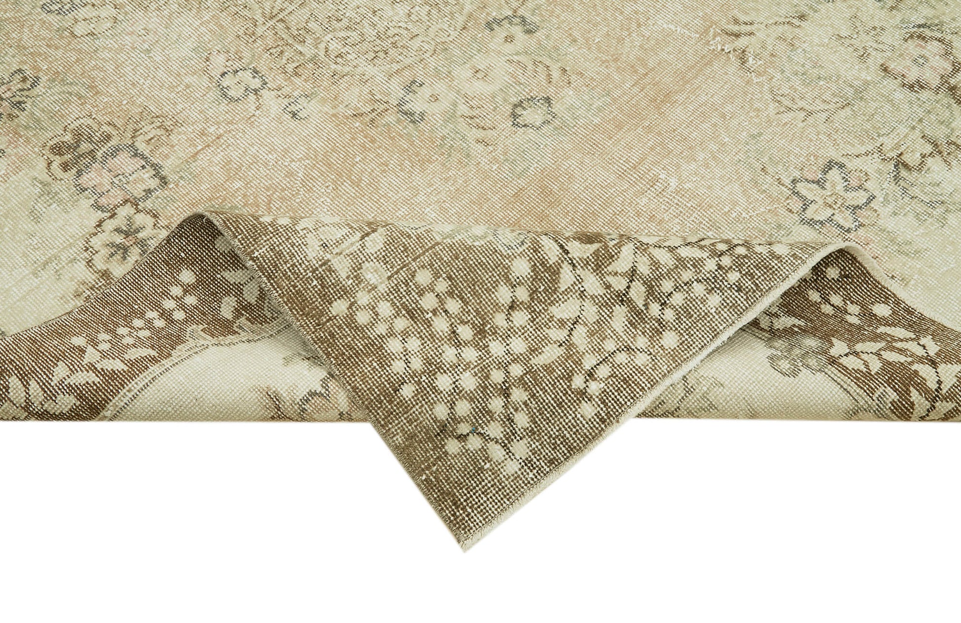 Vintage Bej Eskitme Pamuk Yün El Dokuma Halısı 176x292 Agacan