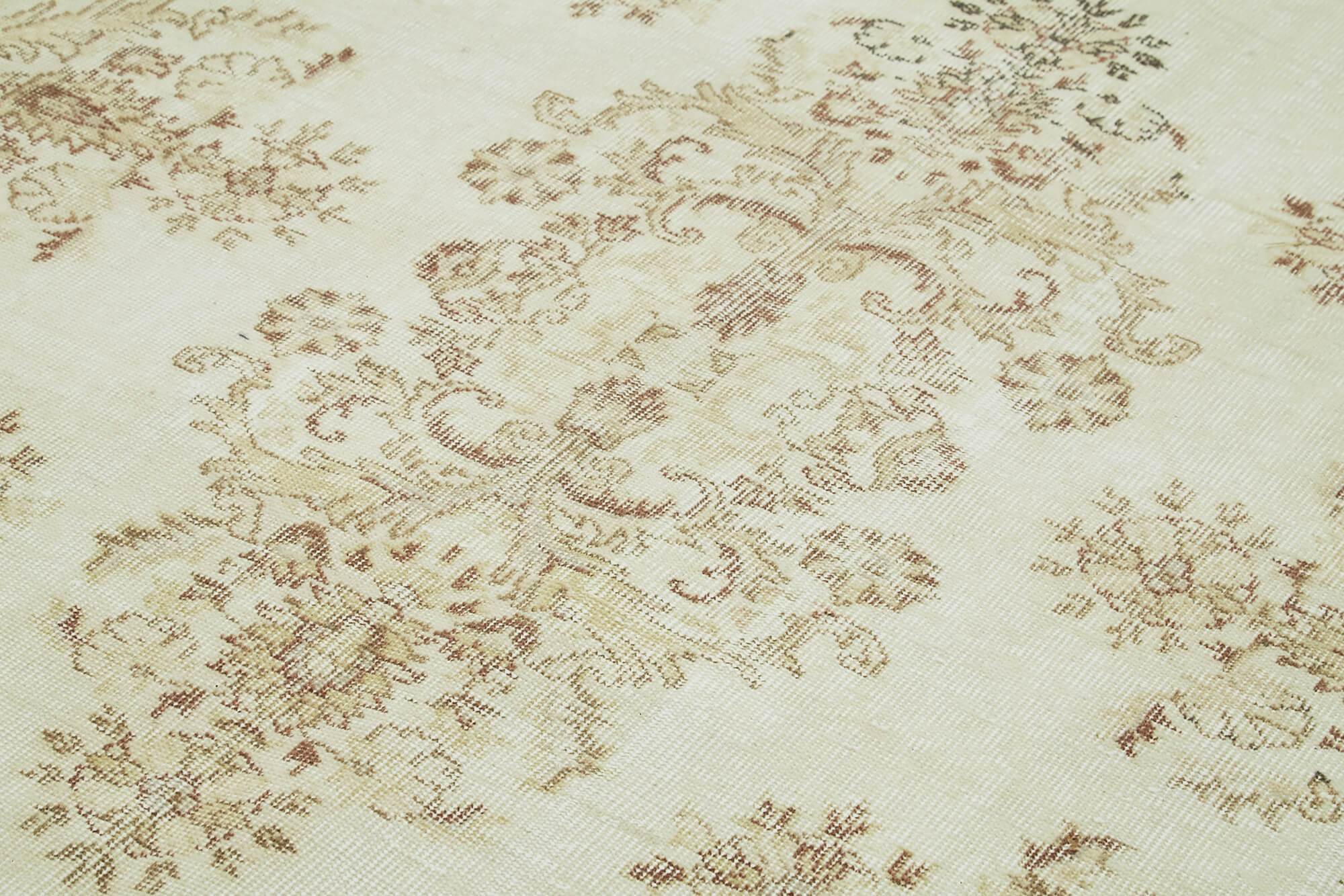 Vintage Bej Eskitme Pamuk Yün El Dokuma Halısı 183x284 Agacan