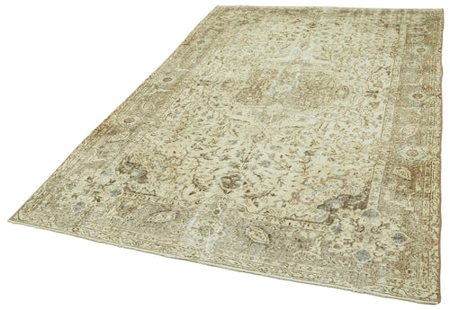 Vintage Bej Eskitme Pamuk Yün El Dokuma Halısı 176x288 Agacan