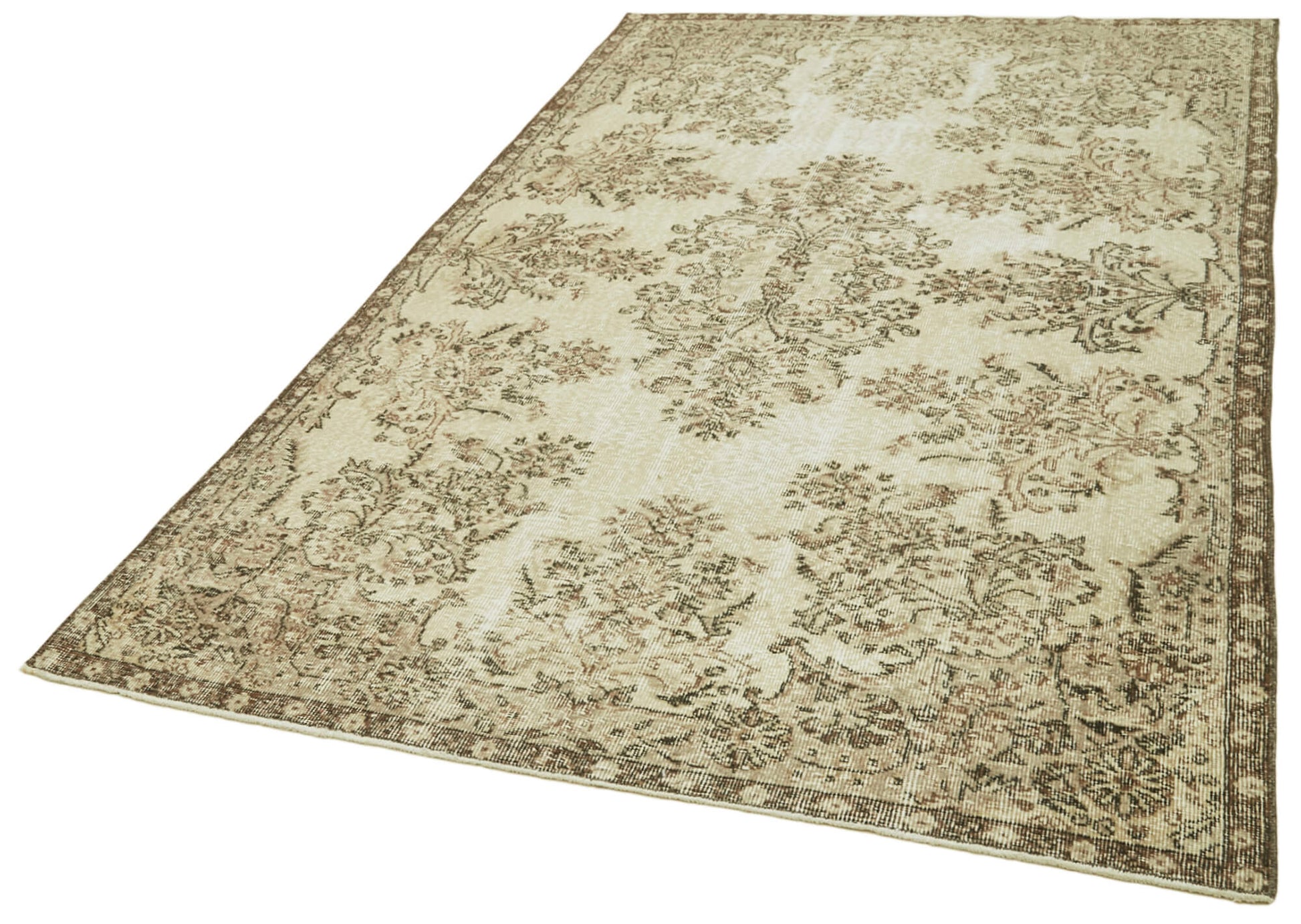 Vintage Bej Eskitme Pamuk Yün El Dokuma Halısı 161x255 Agacan