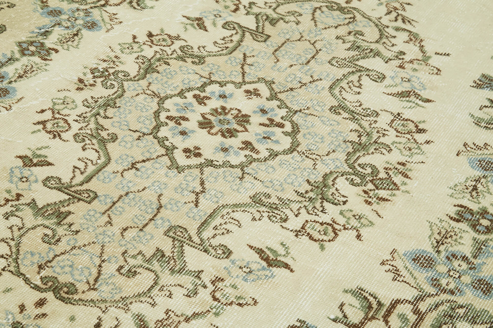 Vintage Bej Eskitme Pamuk Yün El Dokuma Halısı 169x288 Agacan