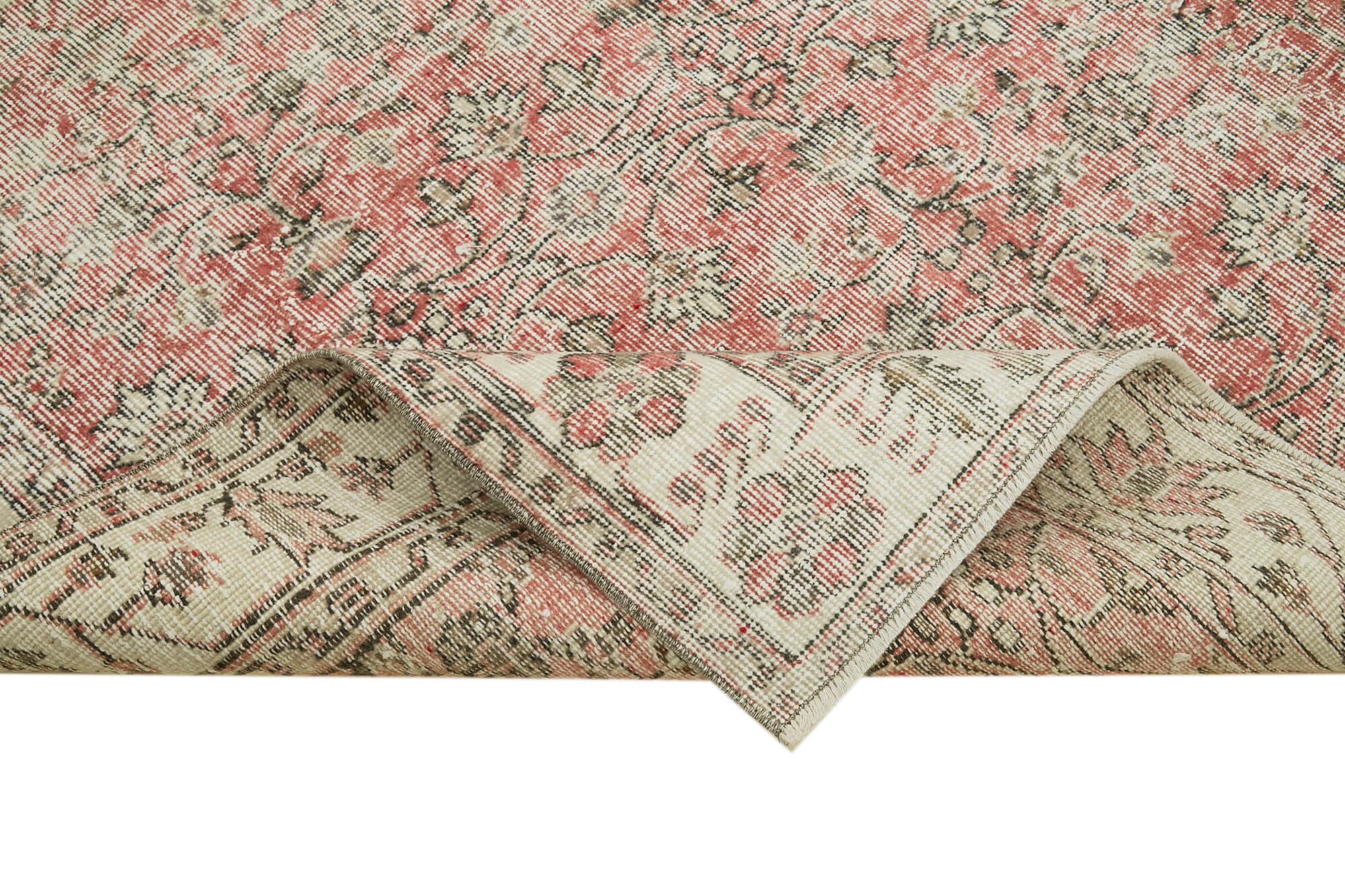 Vintage Bej Eskitme Pamuk Yün El Dokuma Halısı 164x279 Agacan